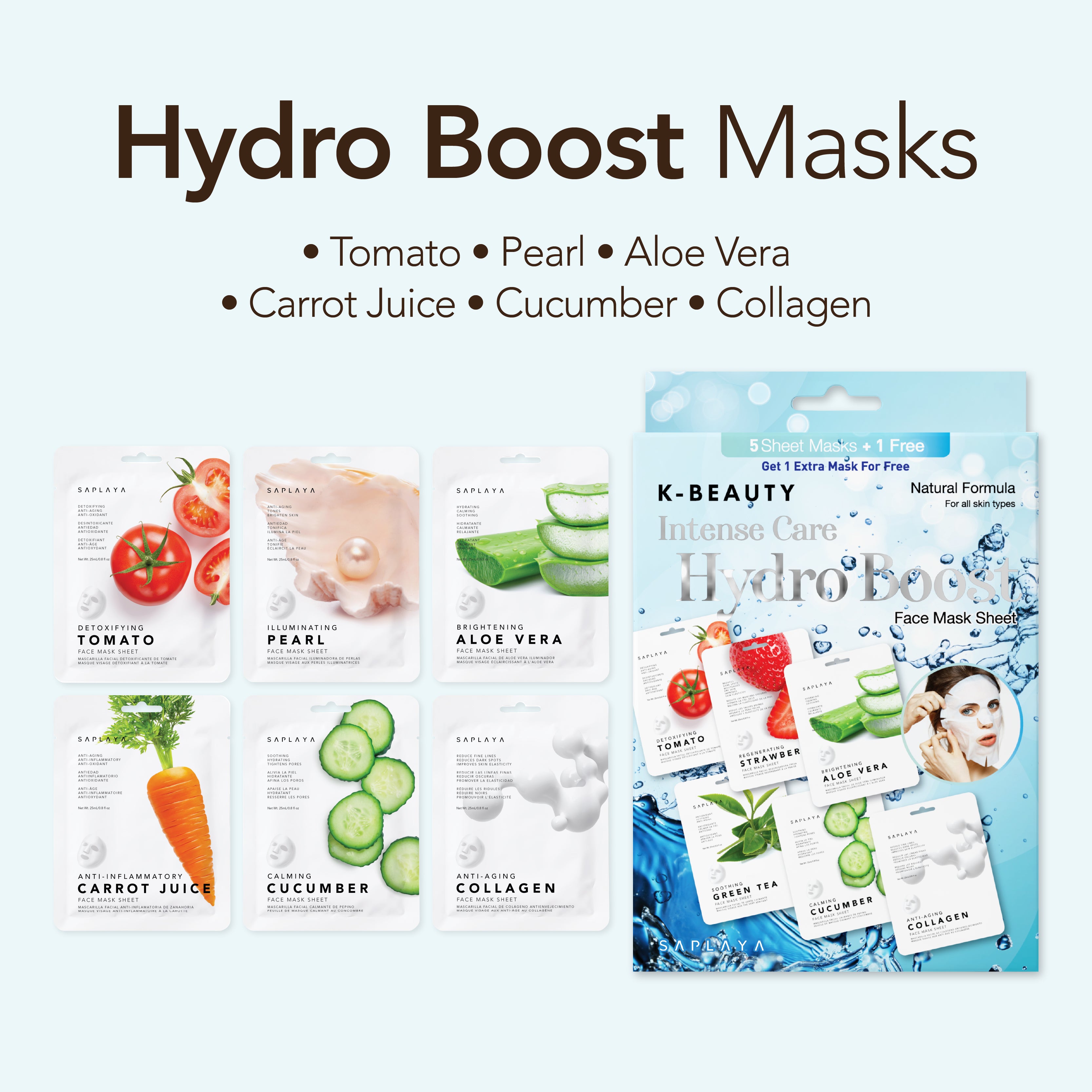 Saplaya - K-Beauty 6-Pack Face Mask Sheets | Hydro Boost
