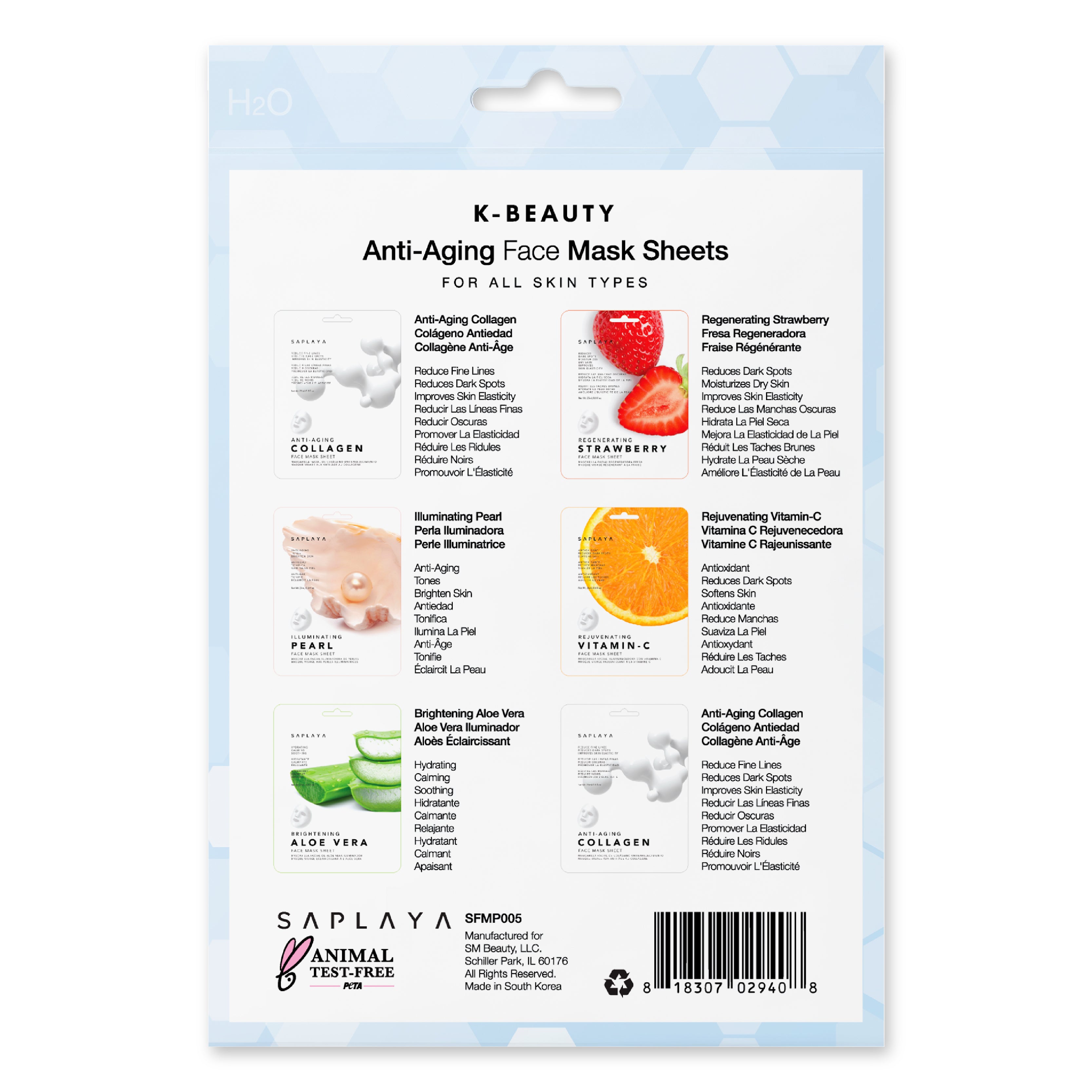Saplaya - K-Beauty 6-Pack Face Mask Sheets | Anti-Aging