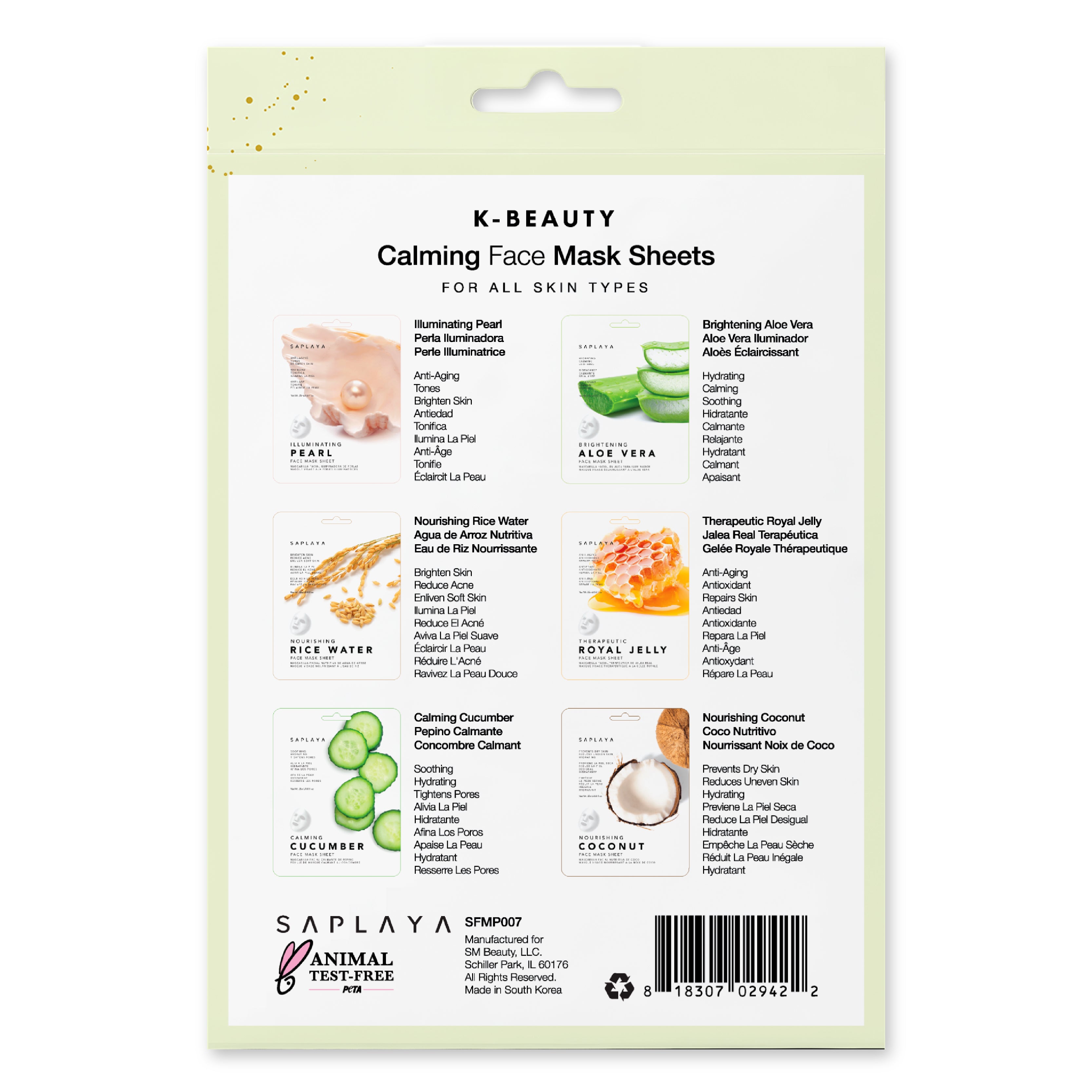 Saplaya - K-Beauty 6-Pack Face Mask Sheets | Calming