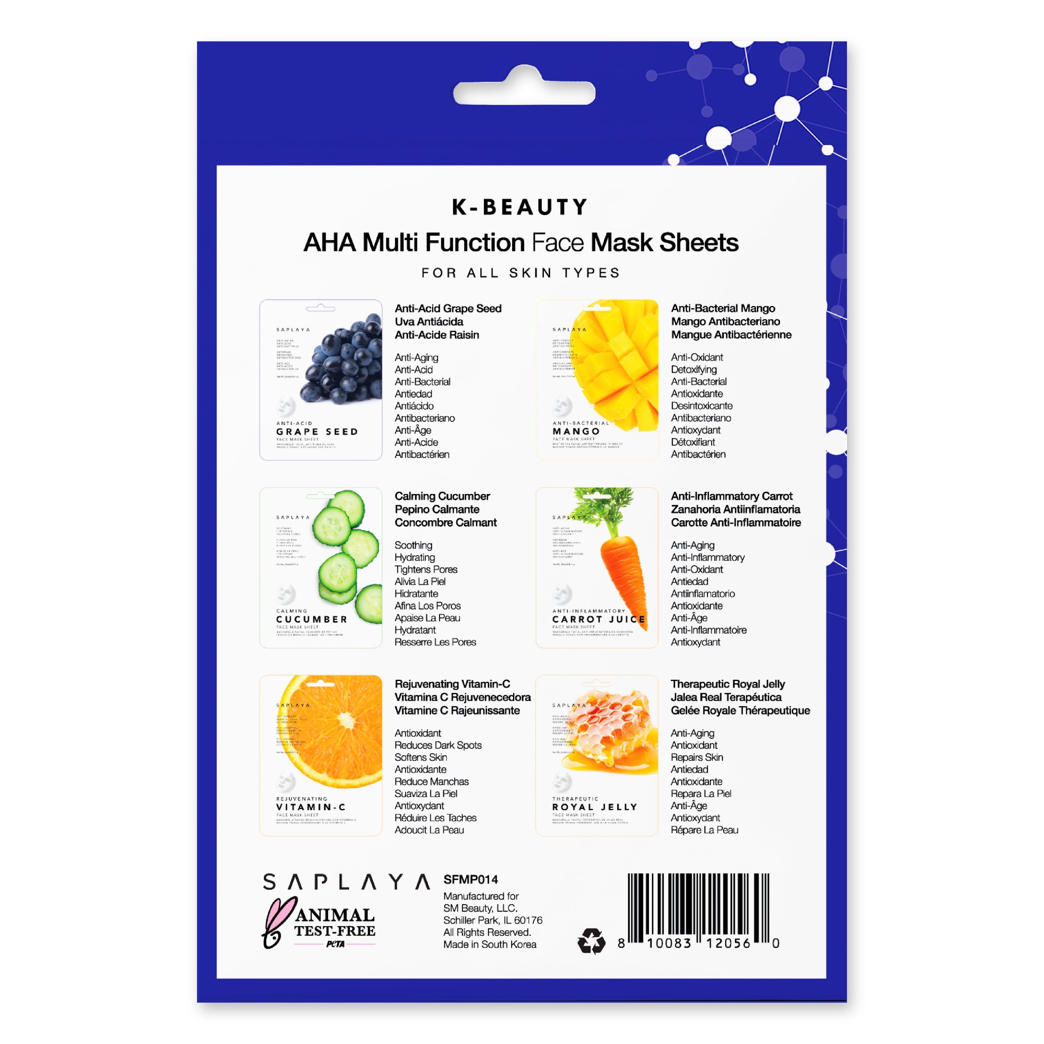 Saplaya - K-Beauty 6-Pack Face Mask Sheets | AHA Multi Function