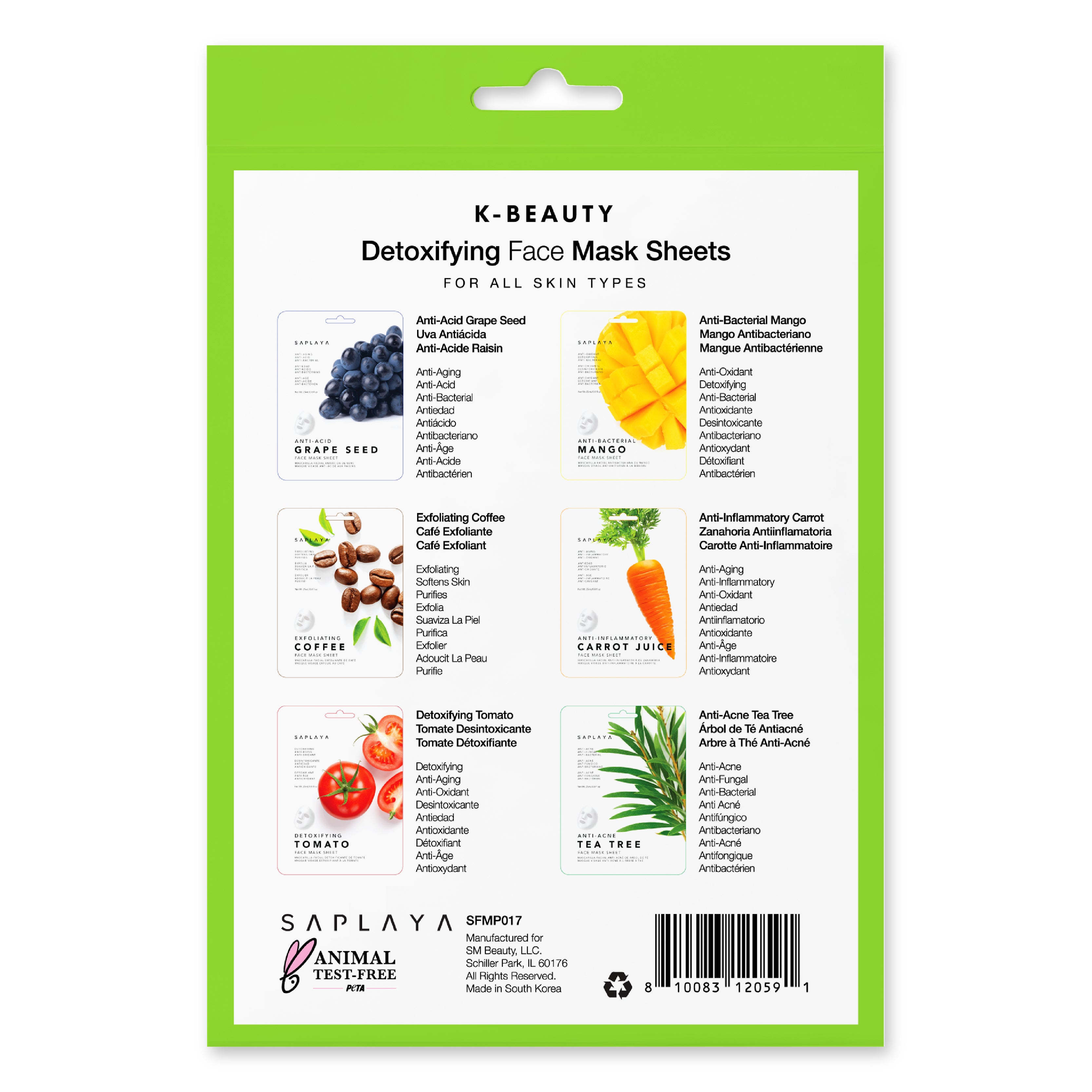 Saplaya - K-Beauty 6-Pack Face Mask Sheets | Detoxifying