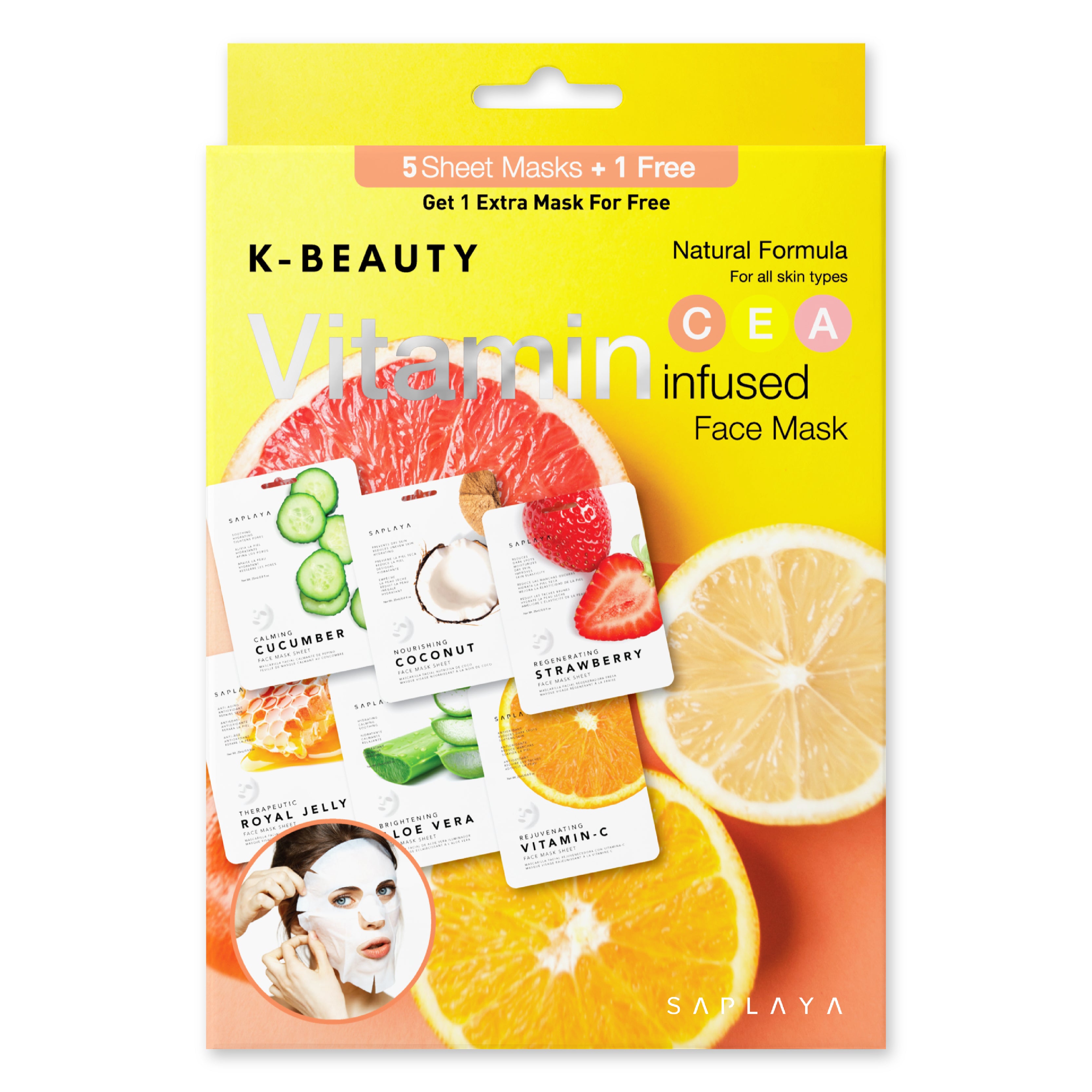 Saplaya - K-Beauty 6-Pack Face Mask Sheets | Vitamin