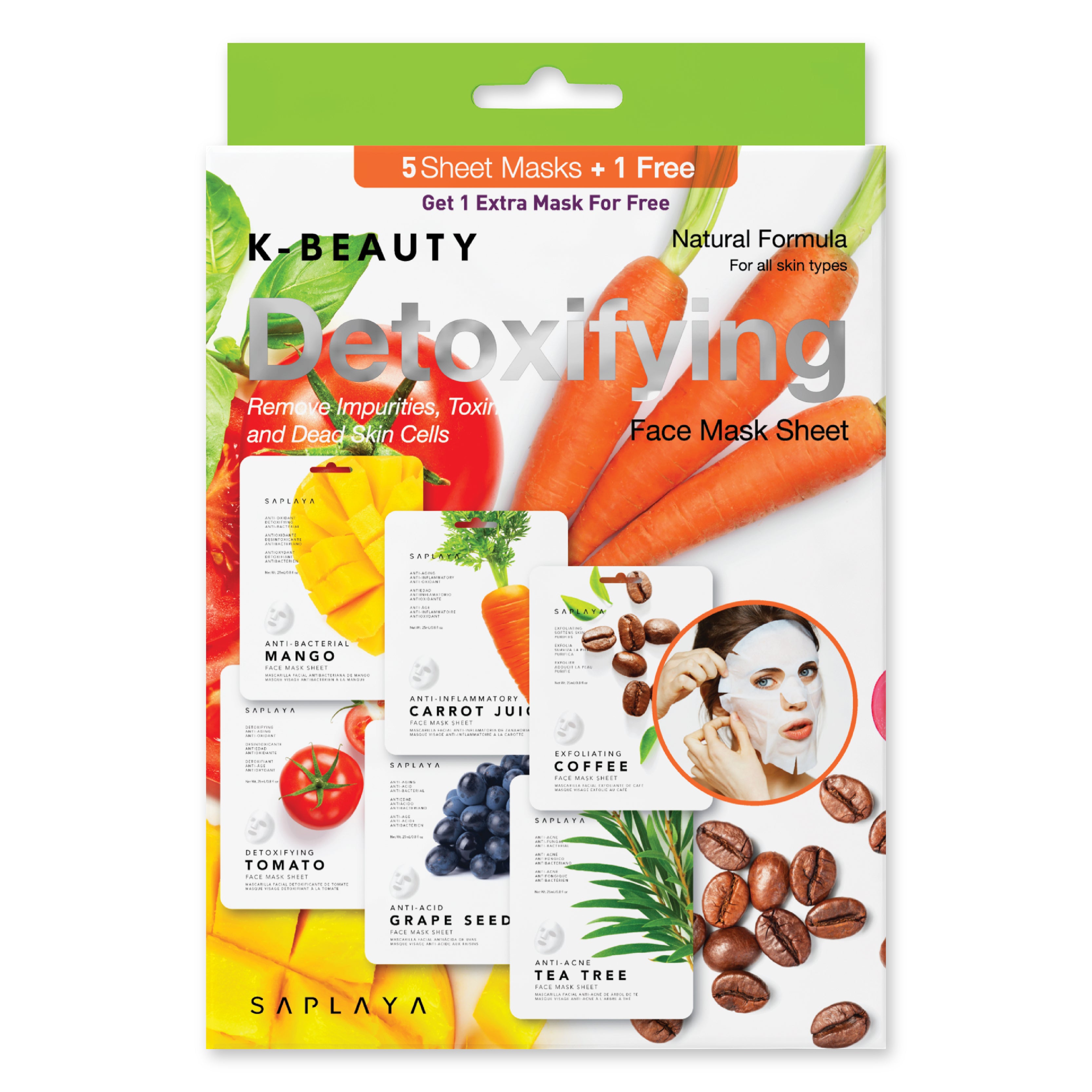 Saplaya - K-Beauty 6-Pack Face Mask Sheets | Detoxifying