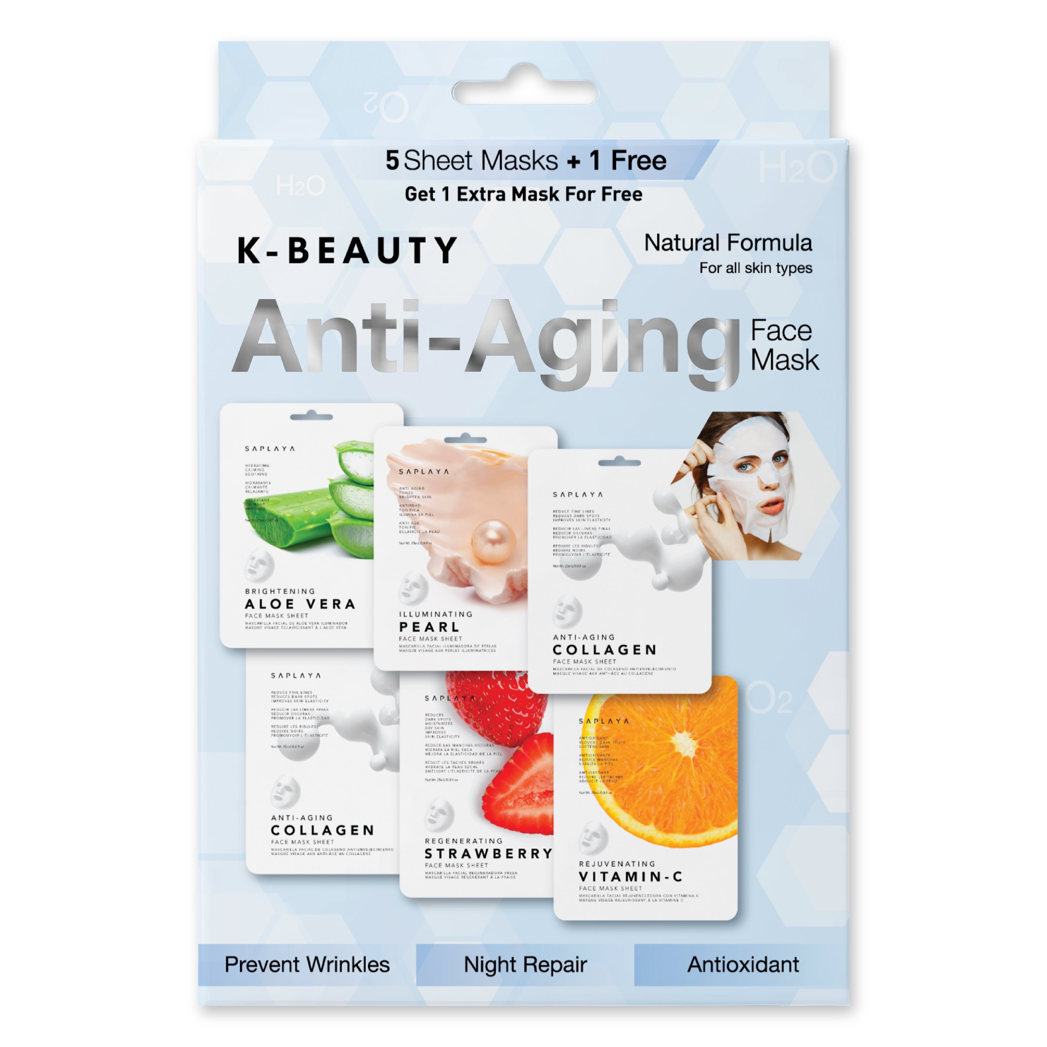 Saplaya - K-Beauty 6-Pack Face Mask Sheets | Anti-Aging