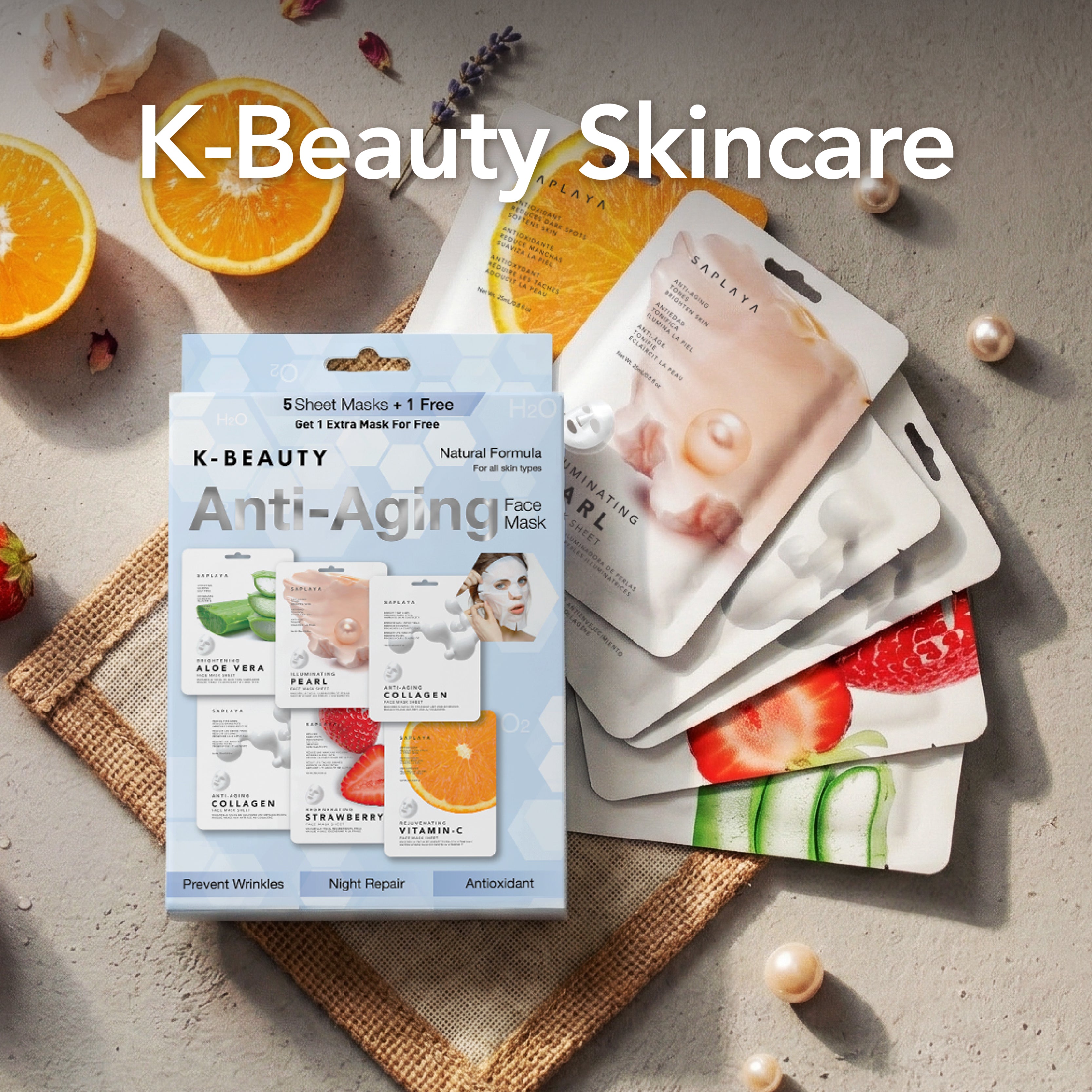 Saplaya - K-Beauty 6-Pack Face Mask Sheets | Anti-Aging
