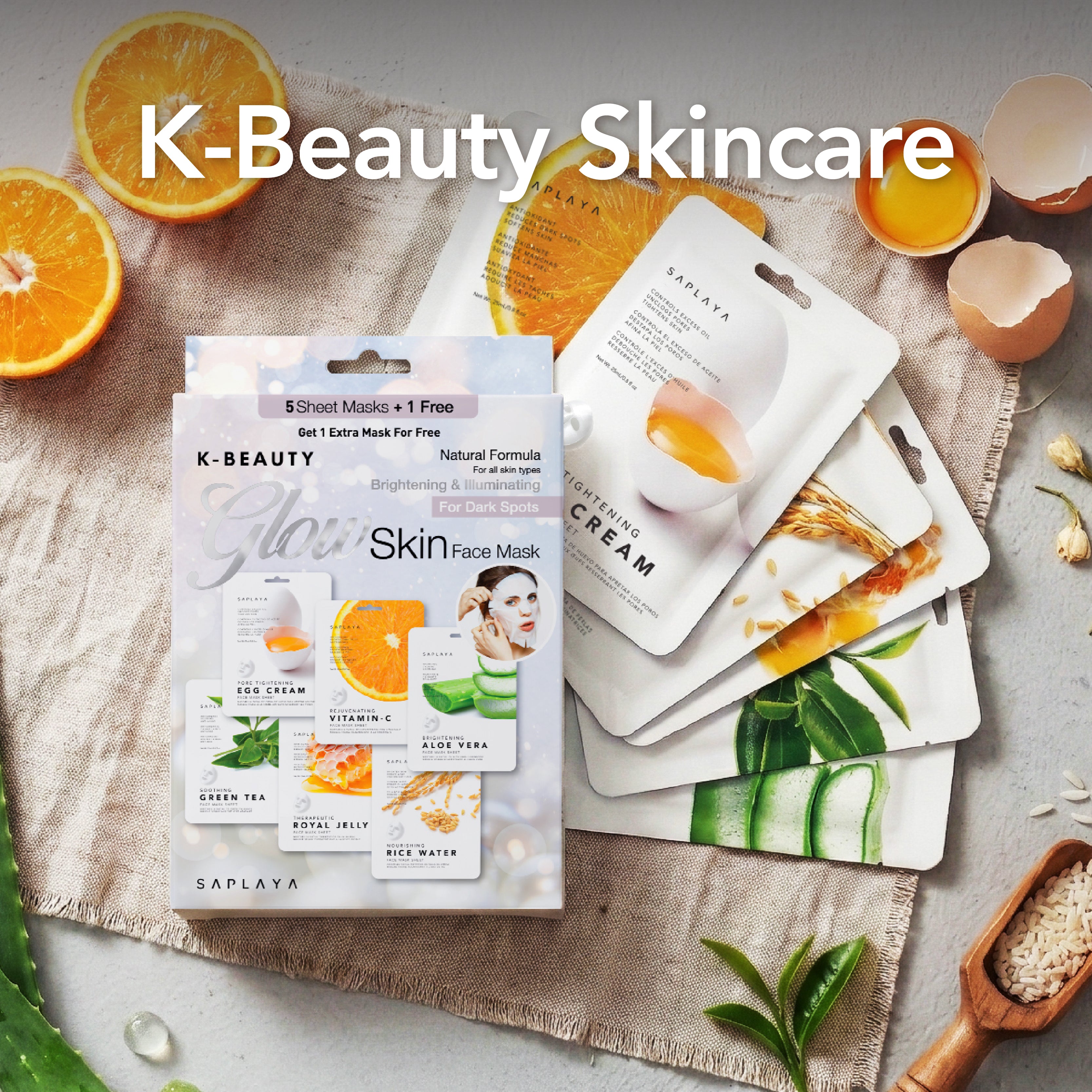 Saplaya - K-Beauty 6-Pack Face Mask Sheets | Glow Skin