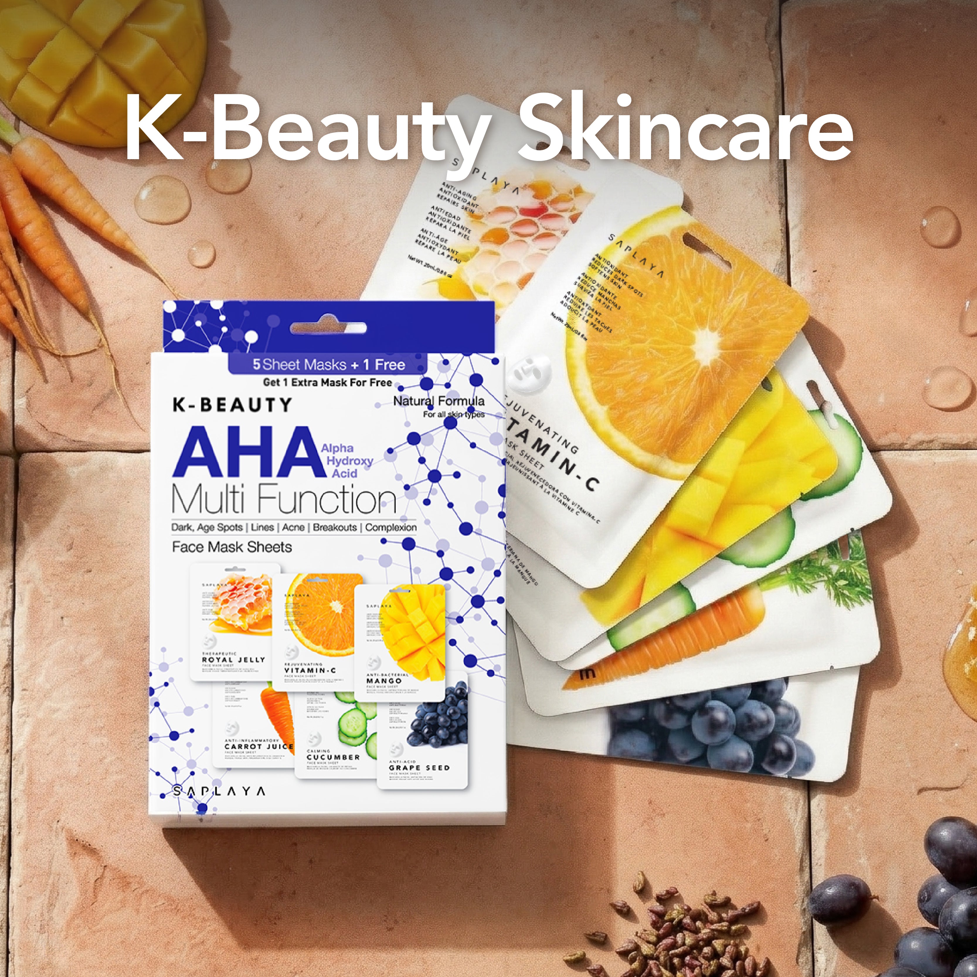 Saplaya - K-Beauty 6-Pack Face Mask Sheets | AHA Multi Function