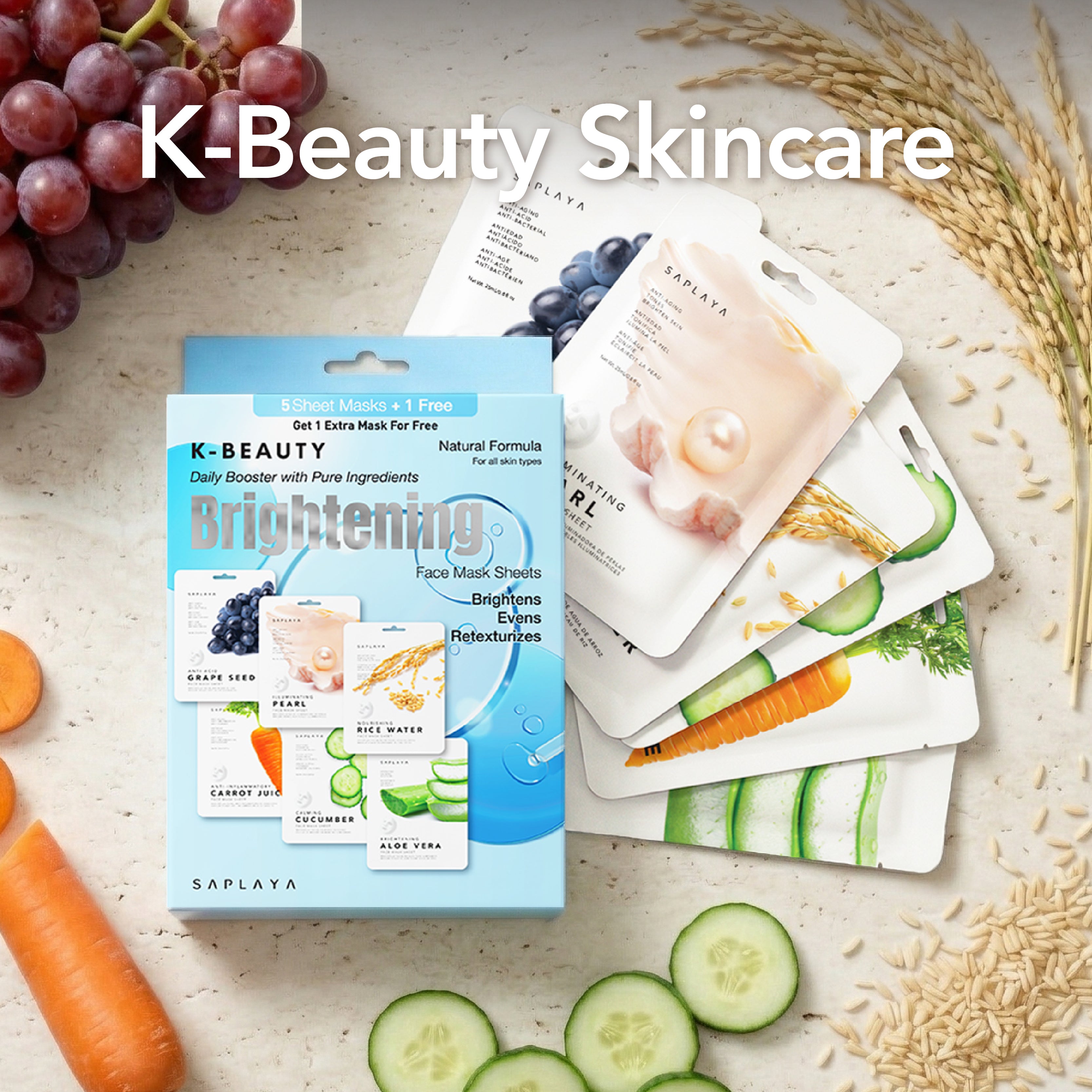 Saplaya - K-Beauty 6-Pack Face Mask Sheets | Brightening