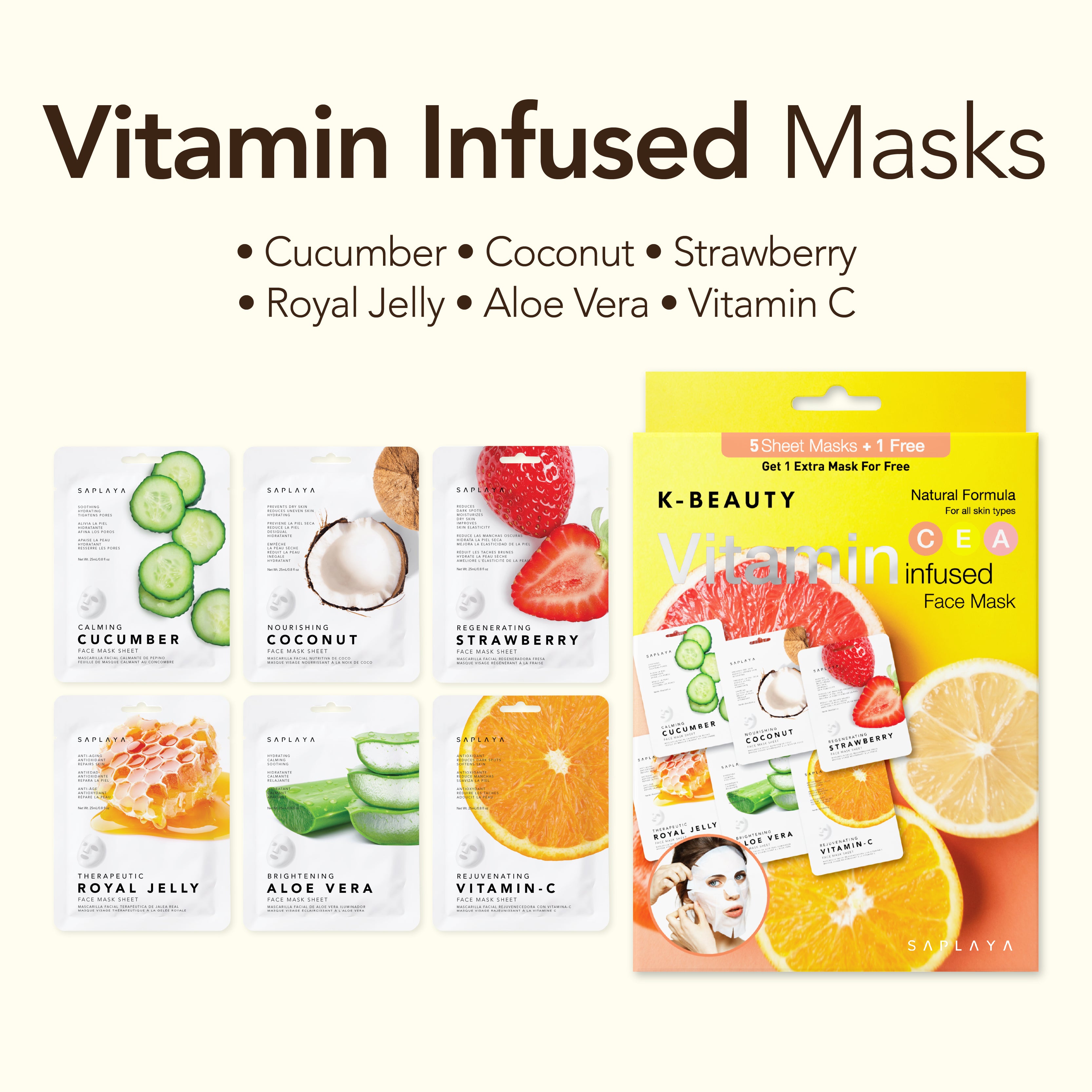 Saplaya - K-Beauty 6-Pack Face Mask Sheets | Vitamin