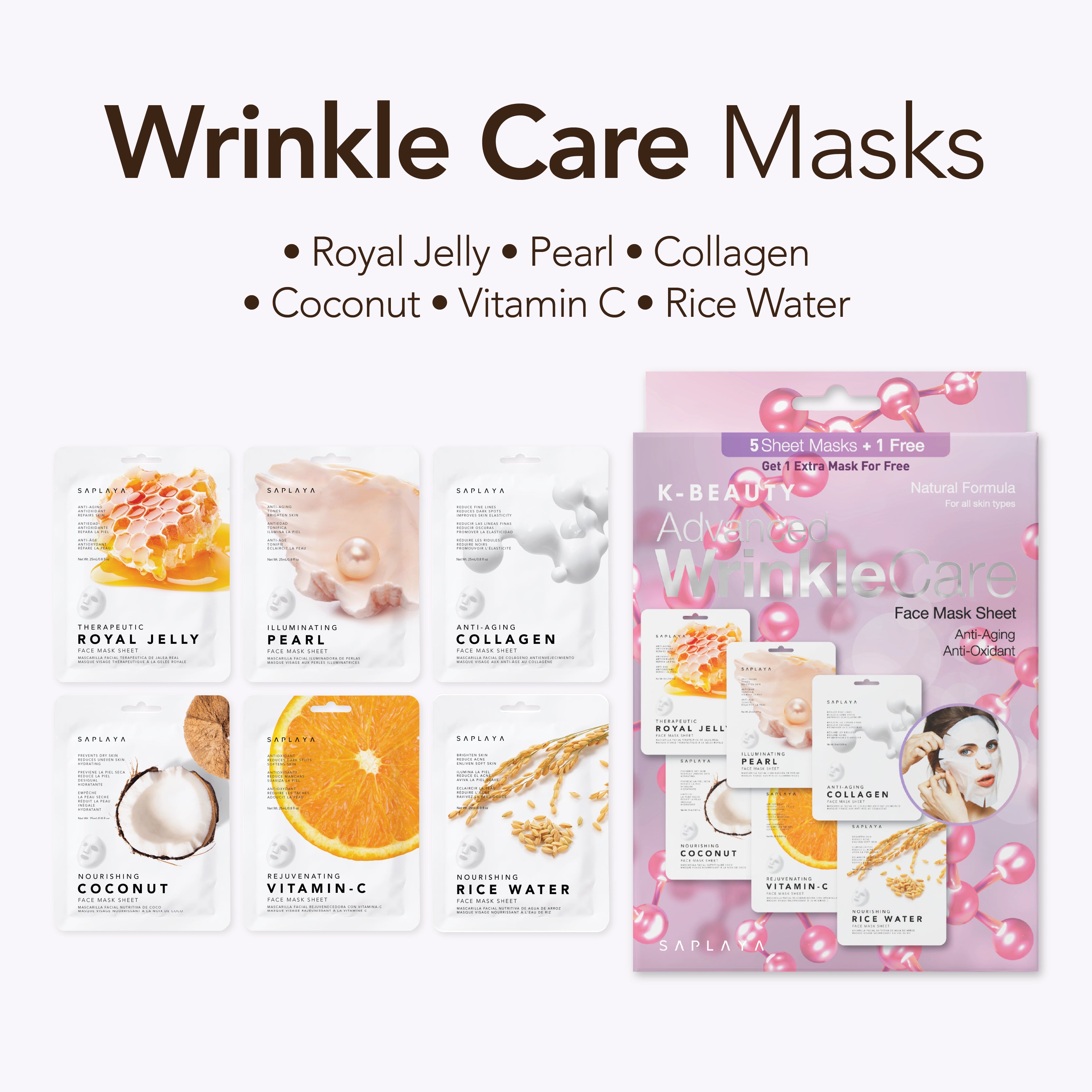Saplaya - K-Beauty 6-Pack Face Mask Sheets | Wrinkle Care