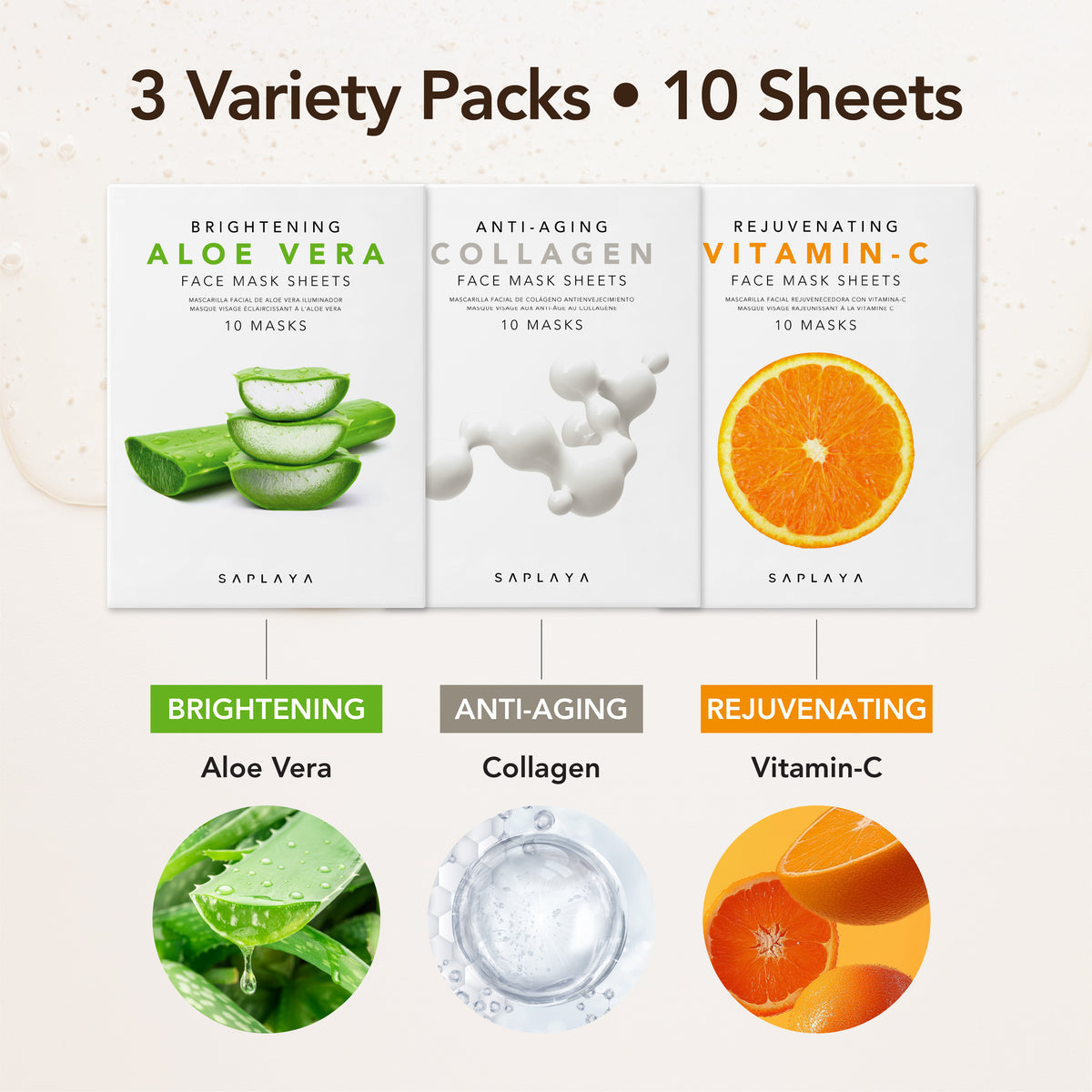 Saplaya - K-Beauty Collagen 10pc Face Mask Pack