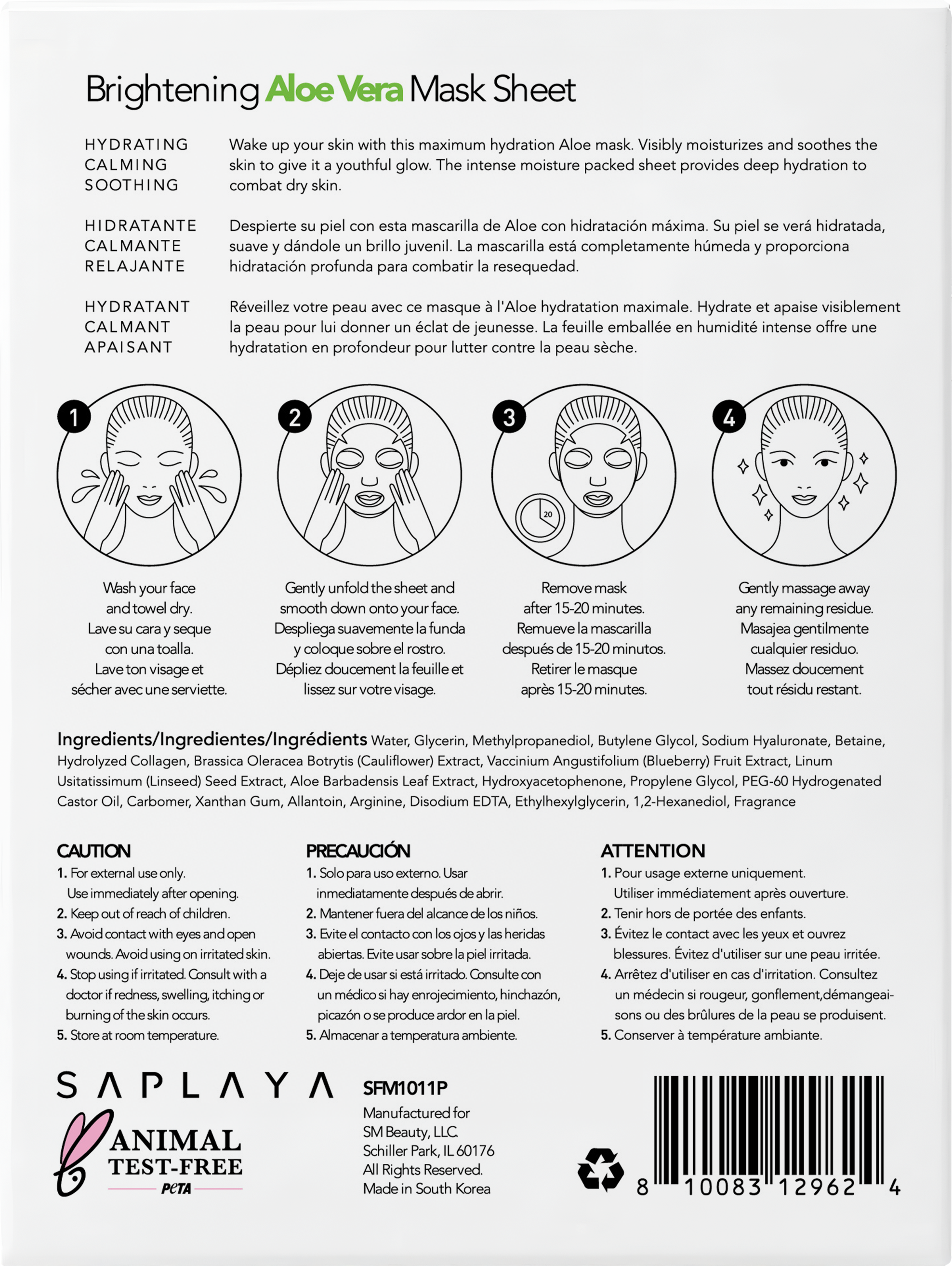 Saplaya - K-Beauty Aloe Vera 10pc Face Mask Pack