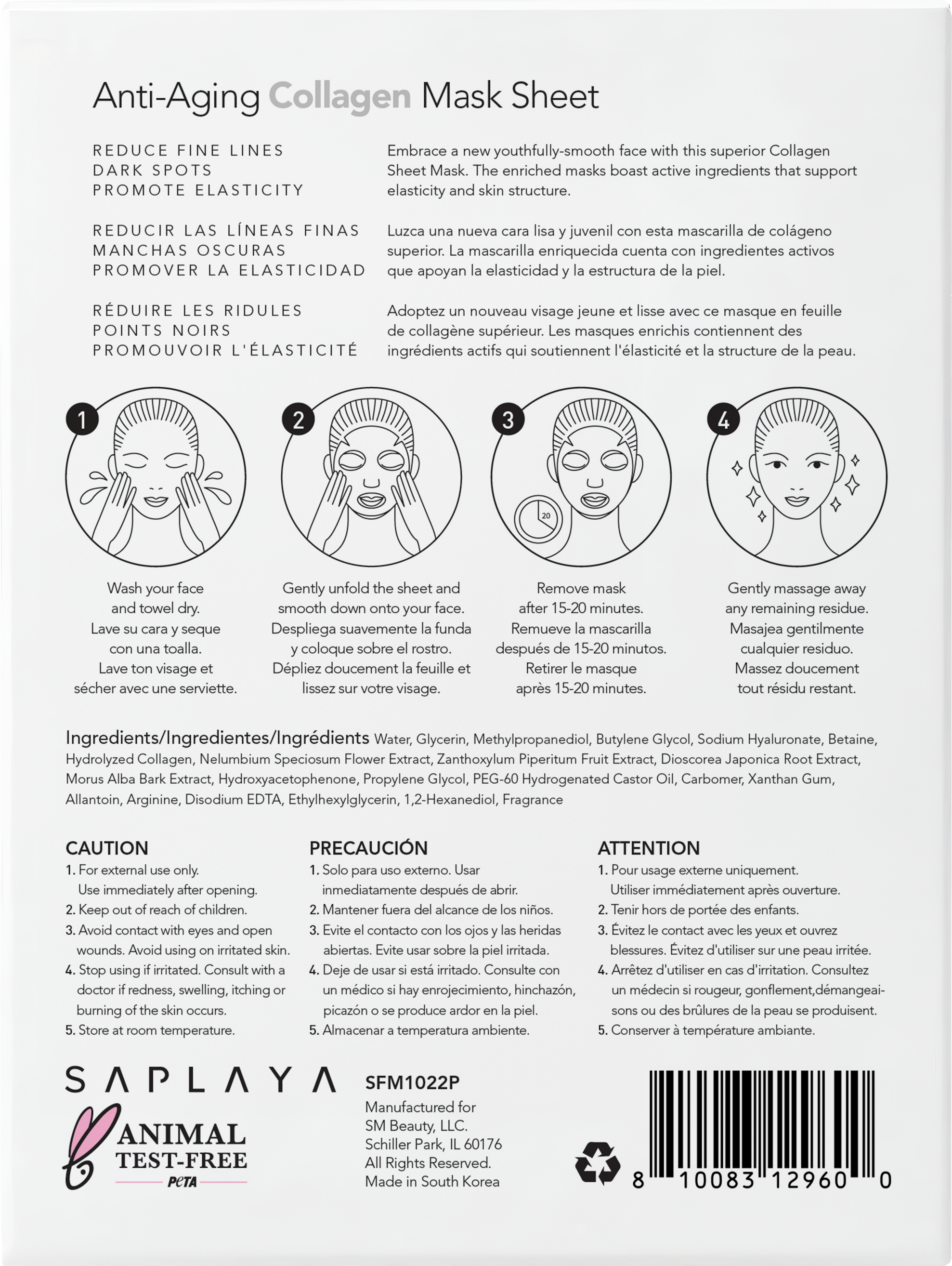 Saplaya - K-Beauty Collagen 10pc Face Mask Pack
