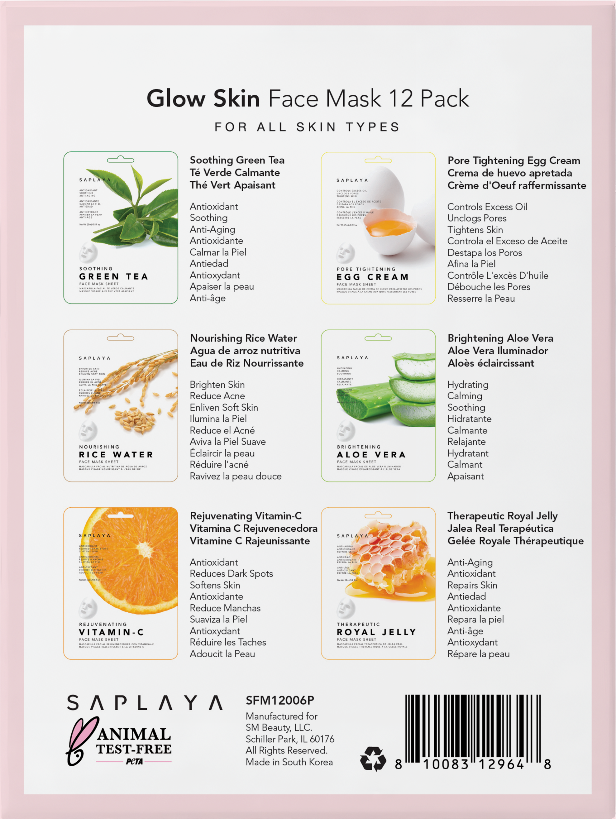 Saplaya - K-Beauty Glow Skin 12pc Face Mask Pack