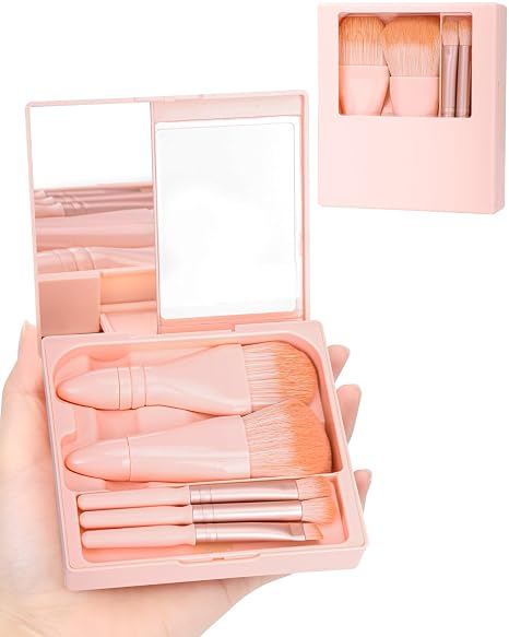 Travel Makeup Brush Set with Case & Mirror