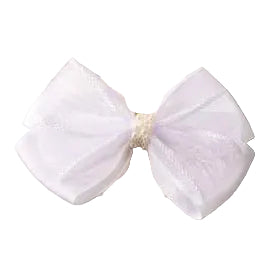 Pearl Pinched Tulle Layer Bow Clip