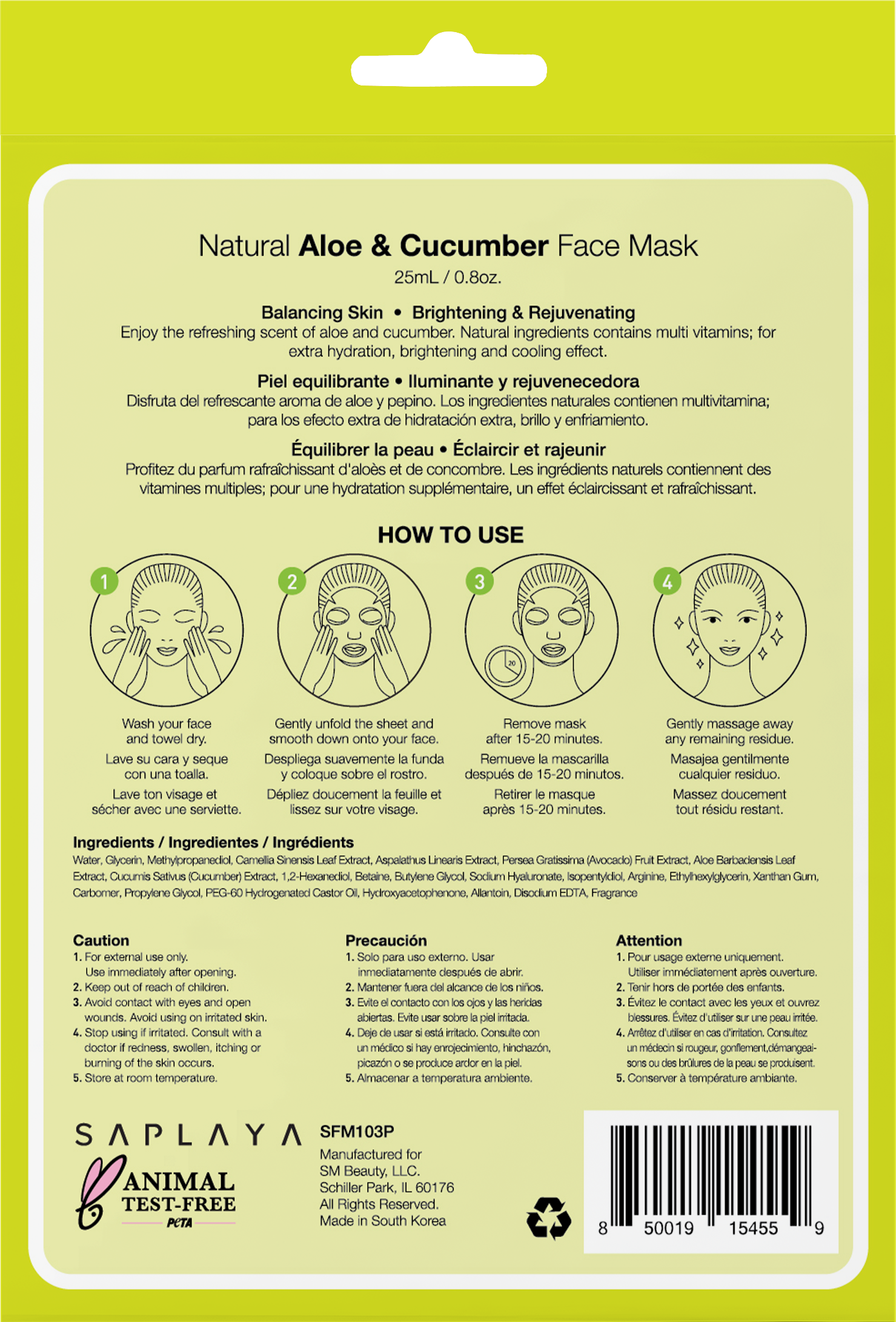 Saplaya - K-Beauty 6-pack Face Mask Sheets | Aloe & Cucumber