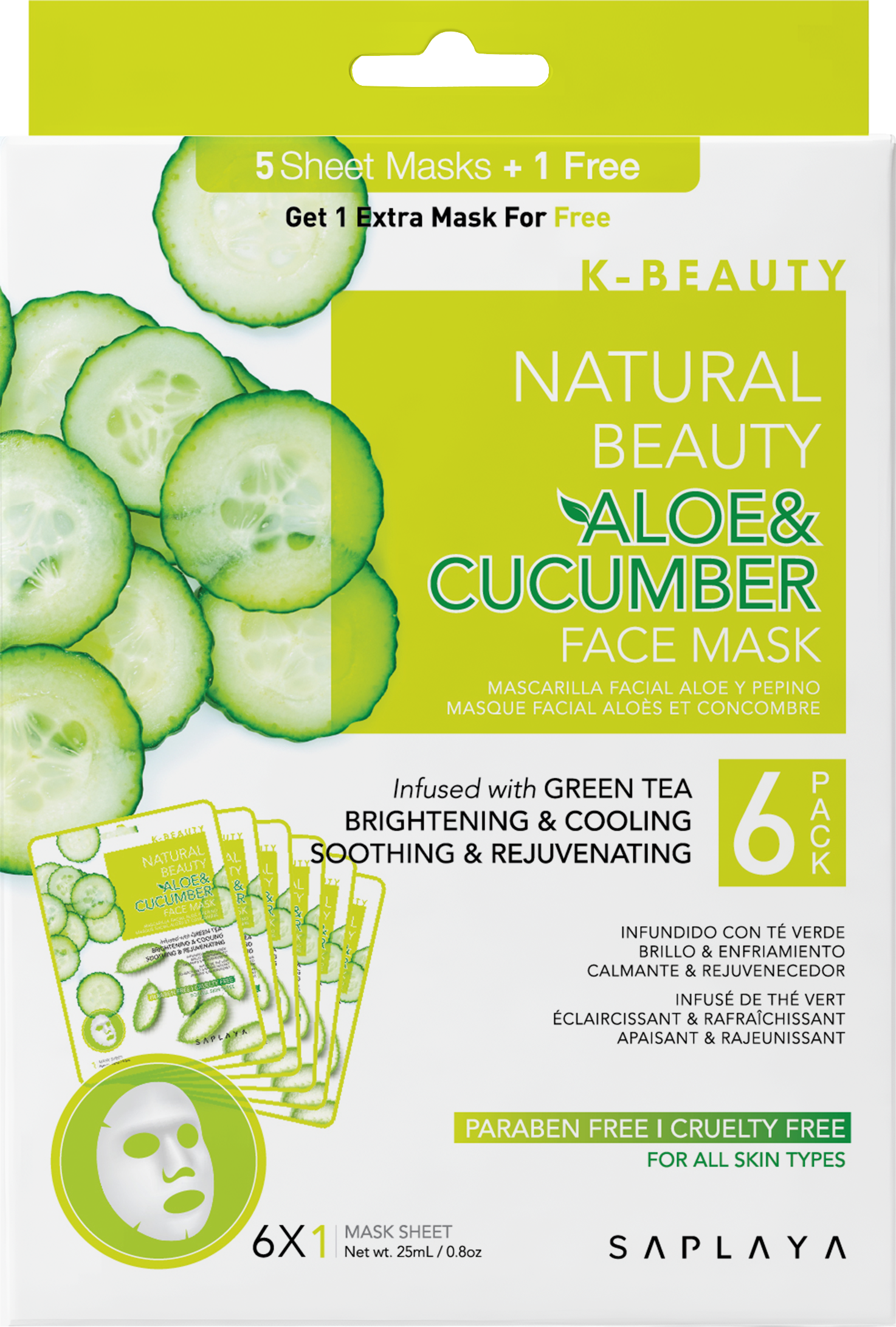 Saplaya - K-Beauty 6-pack Face Mask Sheets | Aloe & Cucumber