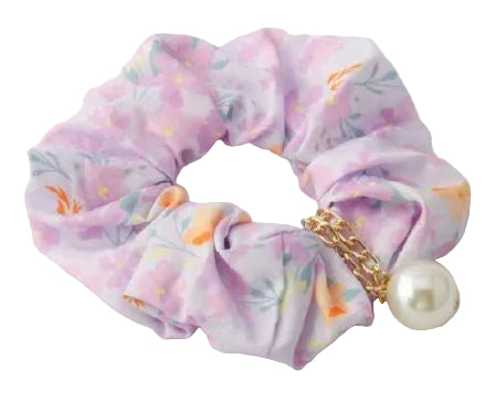Pearl Chain Floral Scrunchie