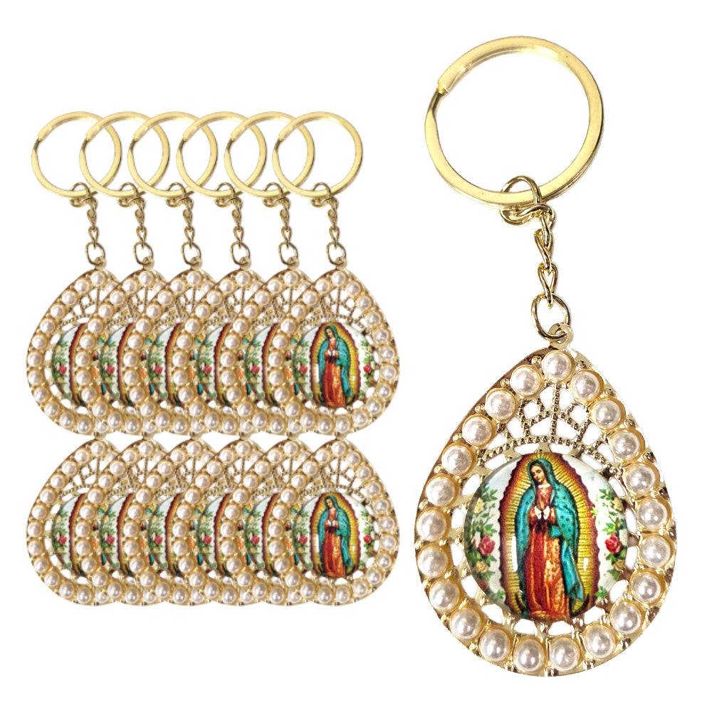 Key Chain - Holy Mary Pendant Teardrop with Pearl (12 PCS)
