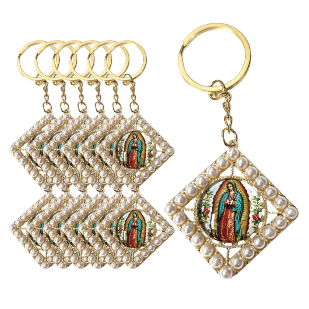 Key Chain - Holy Mary Pendant Diamond with Pearl (12 PCS)