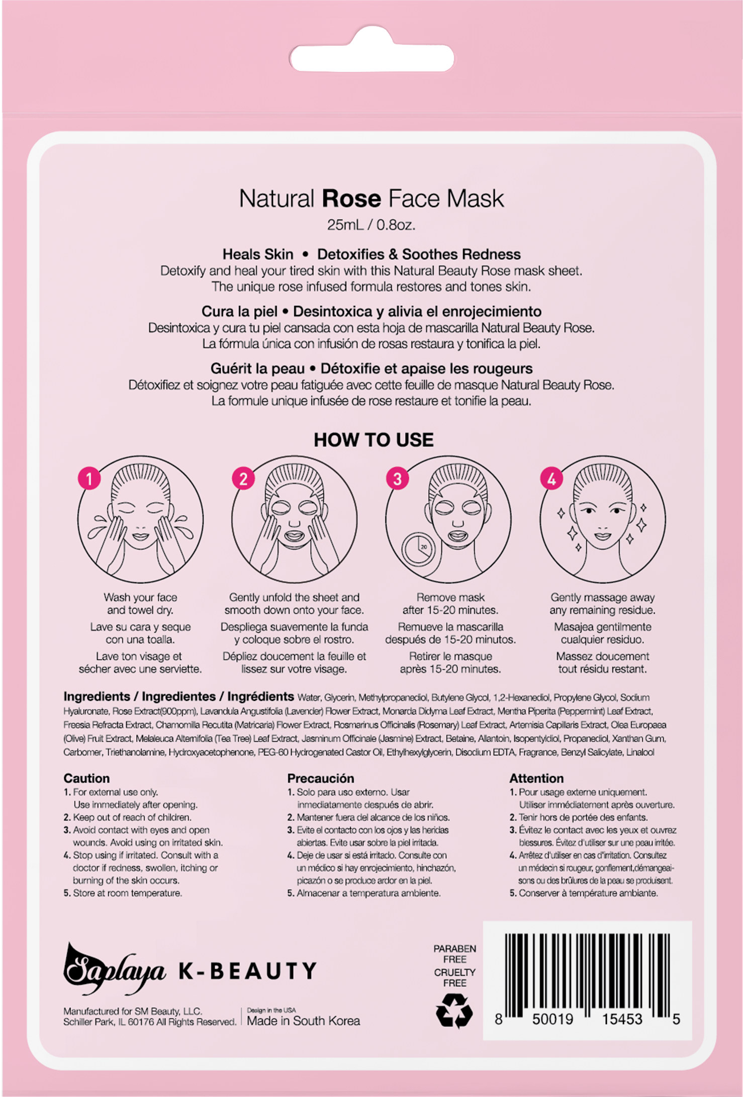 Saplaya - K-Beauty 6-pack Face Mask Sheets | Rose
