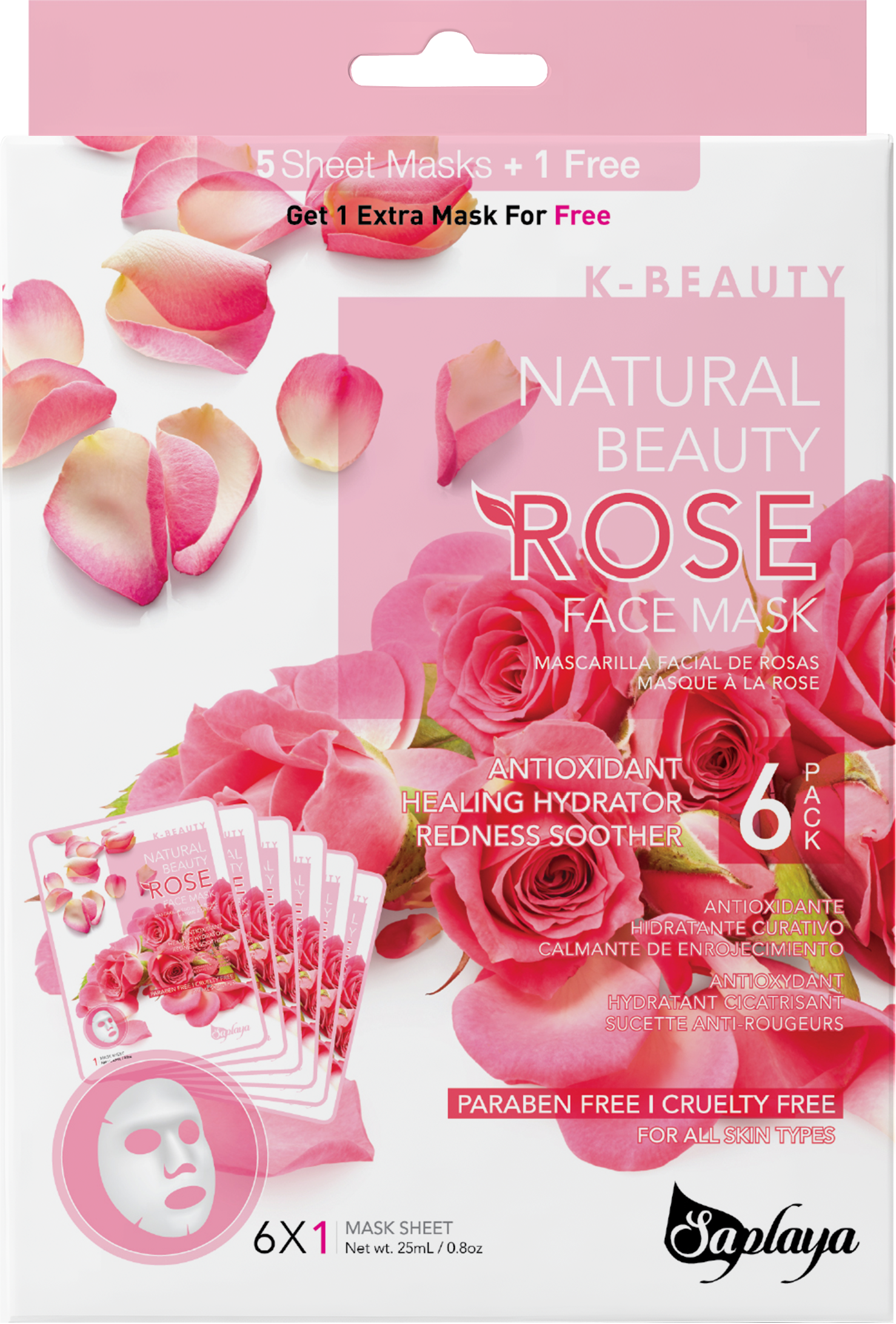 Saplaya - K-Beauty 6-pack Face Mask Sheets | Rose