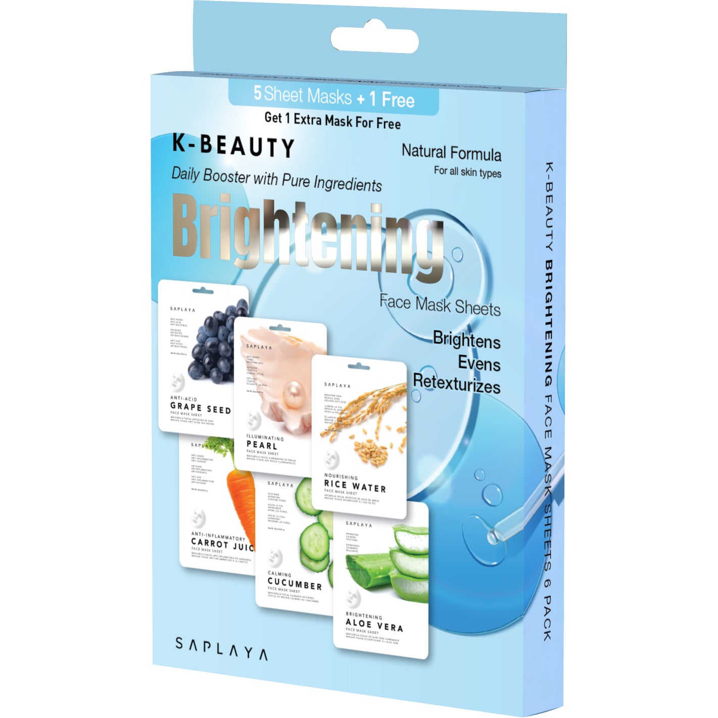 Saplaya - K-Beauty 6-Pack Face Mask Sheets | Brightening