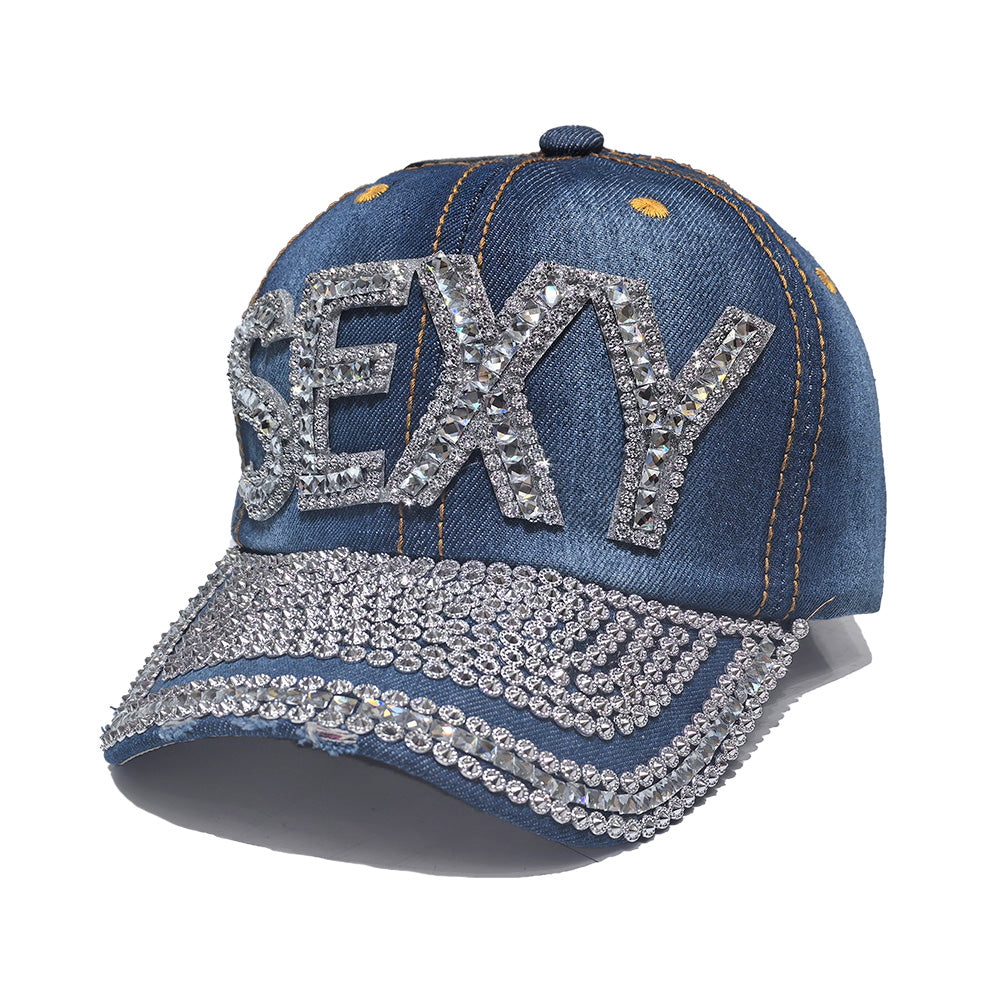 Rhinestone Denim Baseball Cap - SEXY