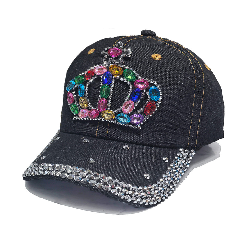 Rhinestone Black Baseball Cap - Crown Multi-Color