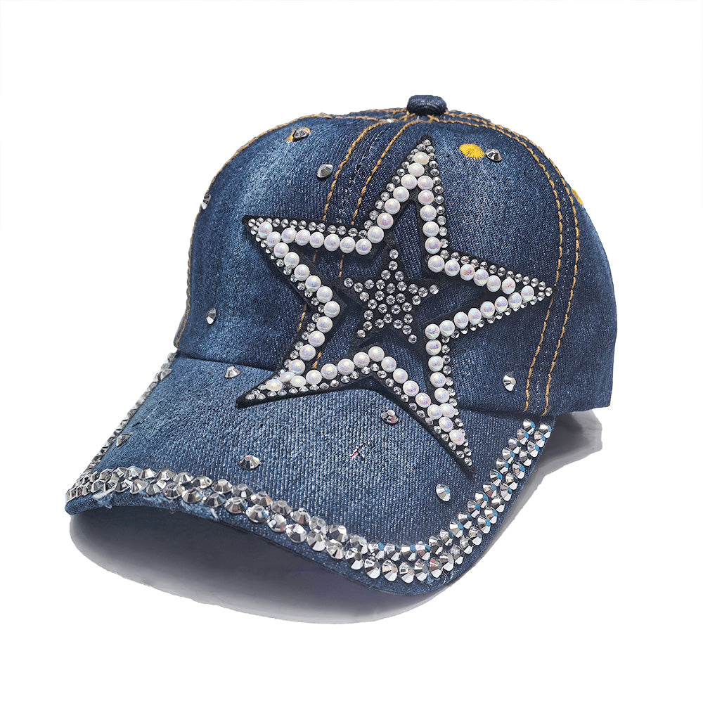 Rhinestone Denim Baseball Cap - Large Star