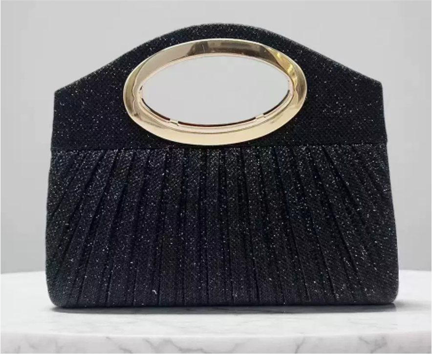 Pleated Ring Handle Evening Bag