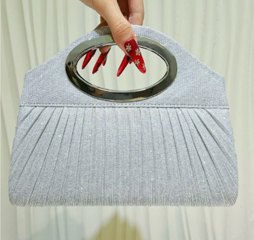 Pleated Ring Handle Evening Bag