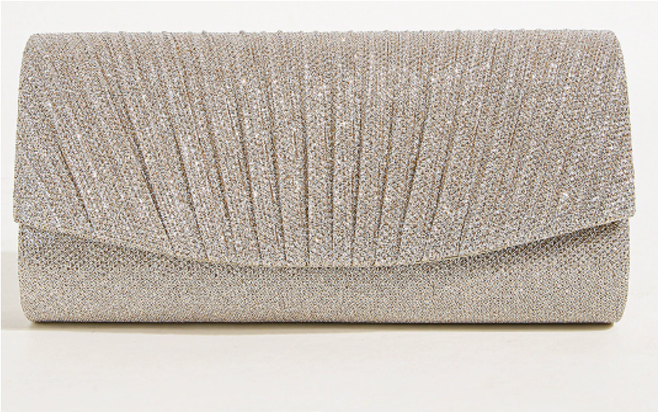 Pleated Glitter Evening Clutch
