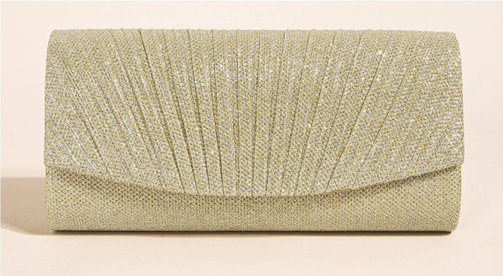 Pleated Glitter Evening Clutch