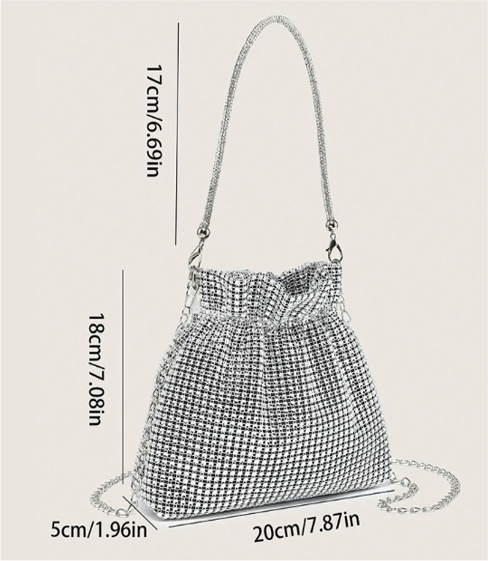 Silver Drawstring Evening Bag