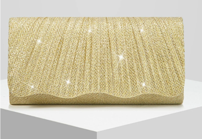 Pleated Glitter Wave Evening Clutch