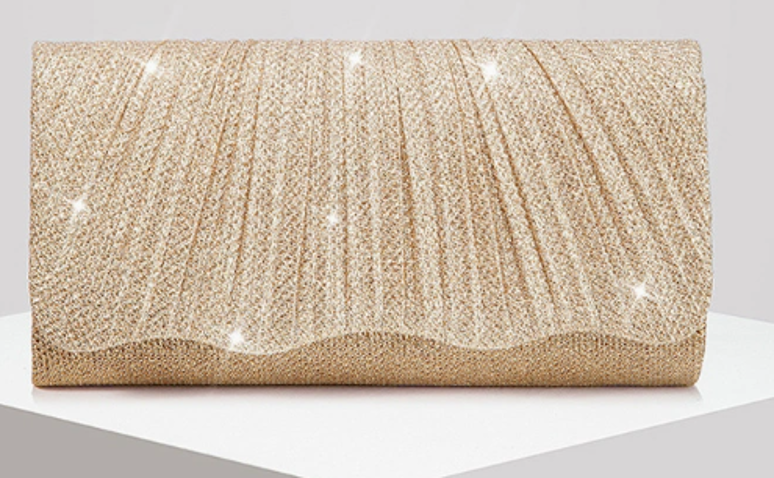 Pleated Glitter Wave Evening Clutch