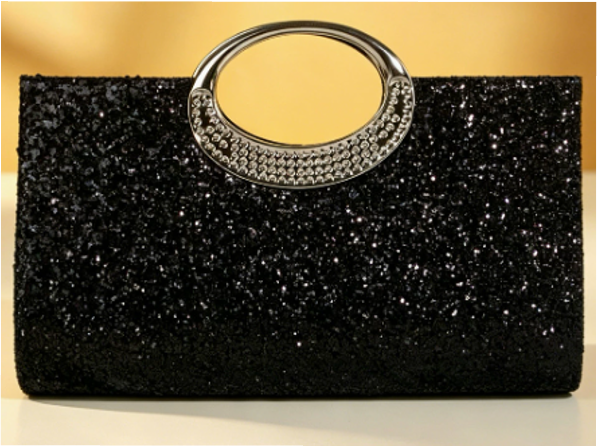 Glitter Evening Clutch with Rhinestone Oval Handle