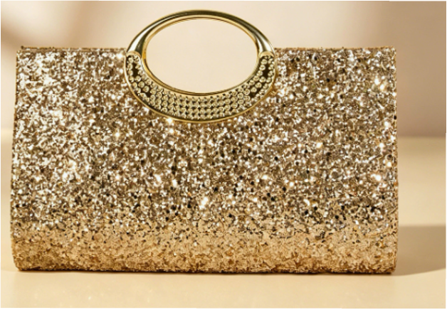 Glitter Evening Clutch with Rhinestone Oval Handle