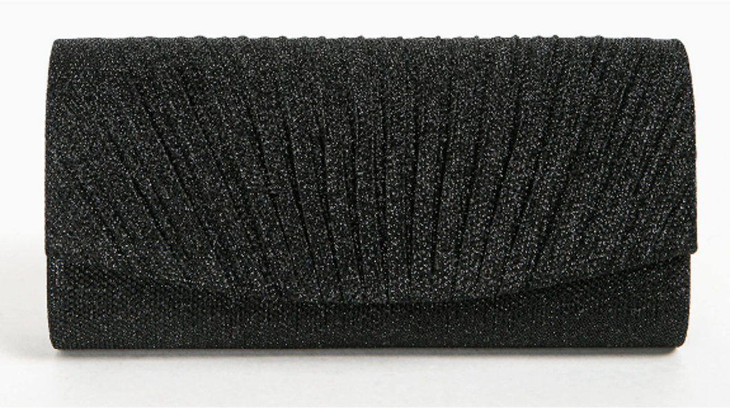 Pleated Glitter Evening Clutch