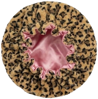Leopard Print Plush Winter Bonnet with Satin Lining