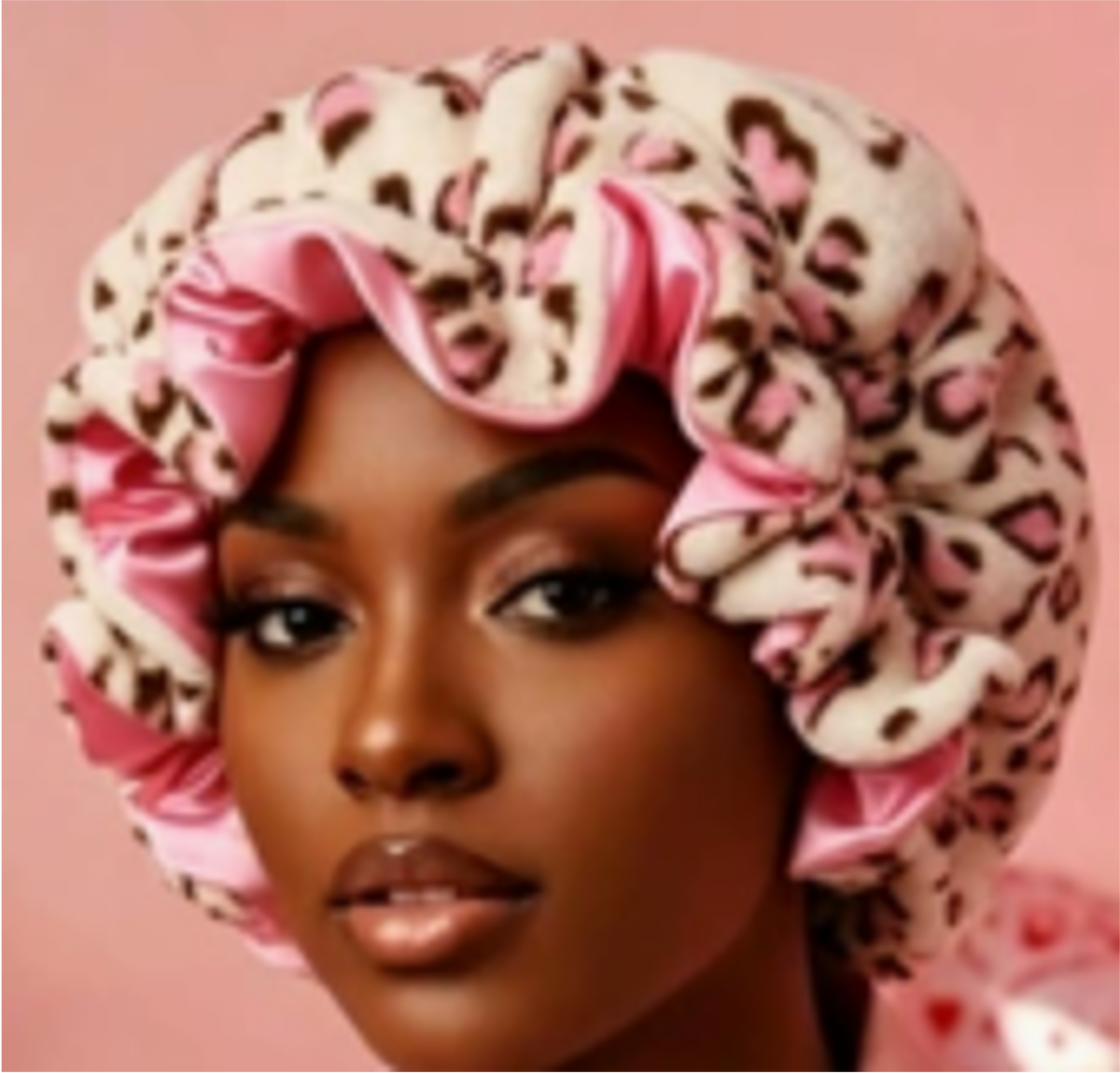 Leopard Print Plush Winter Bonnet with Satin Lining