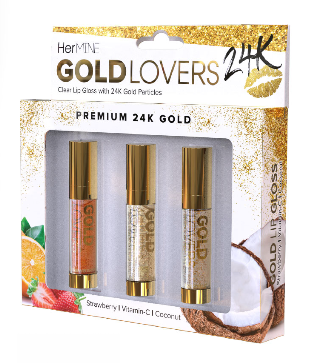 HerMine - Gold Lovers Sparkling Lip Gloss 3PK | Strawberry, Vitamin-C, Coconut