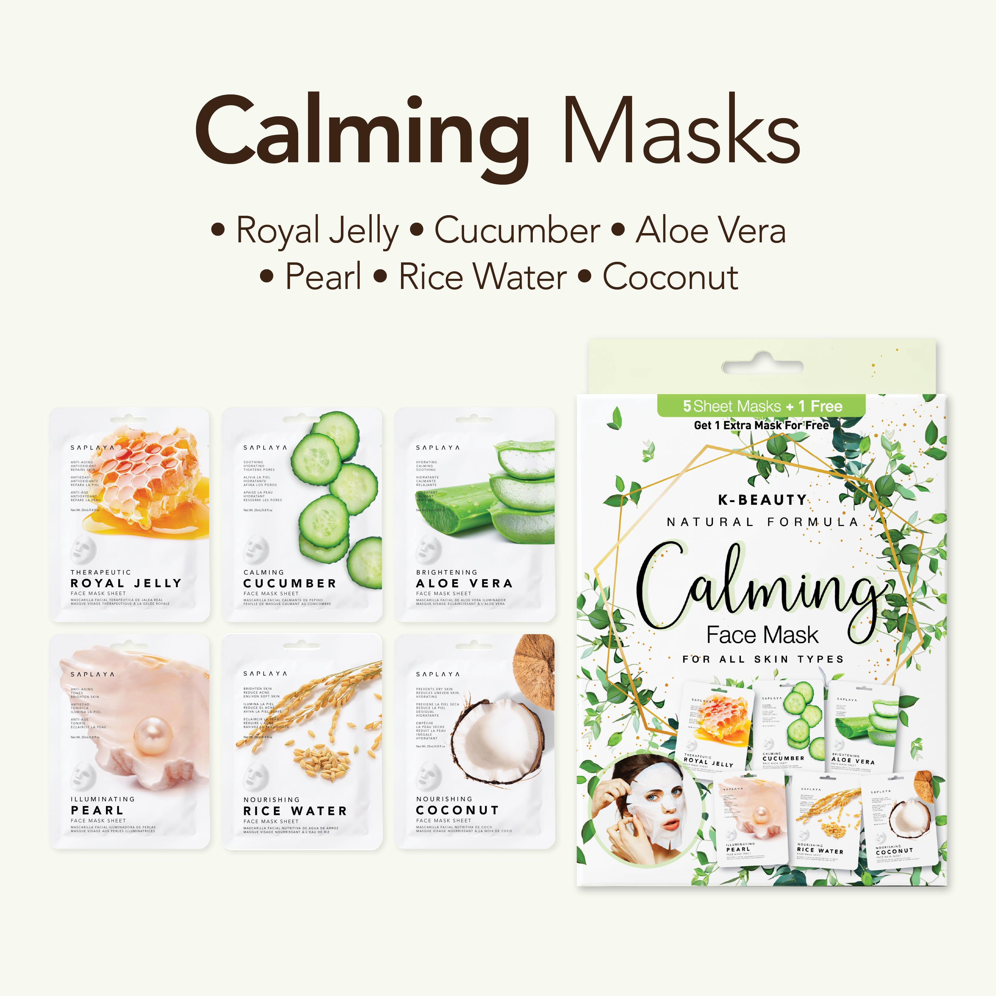 Saplaya - K-Beauty 6-Pack Face Mask Sheets | Calming