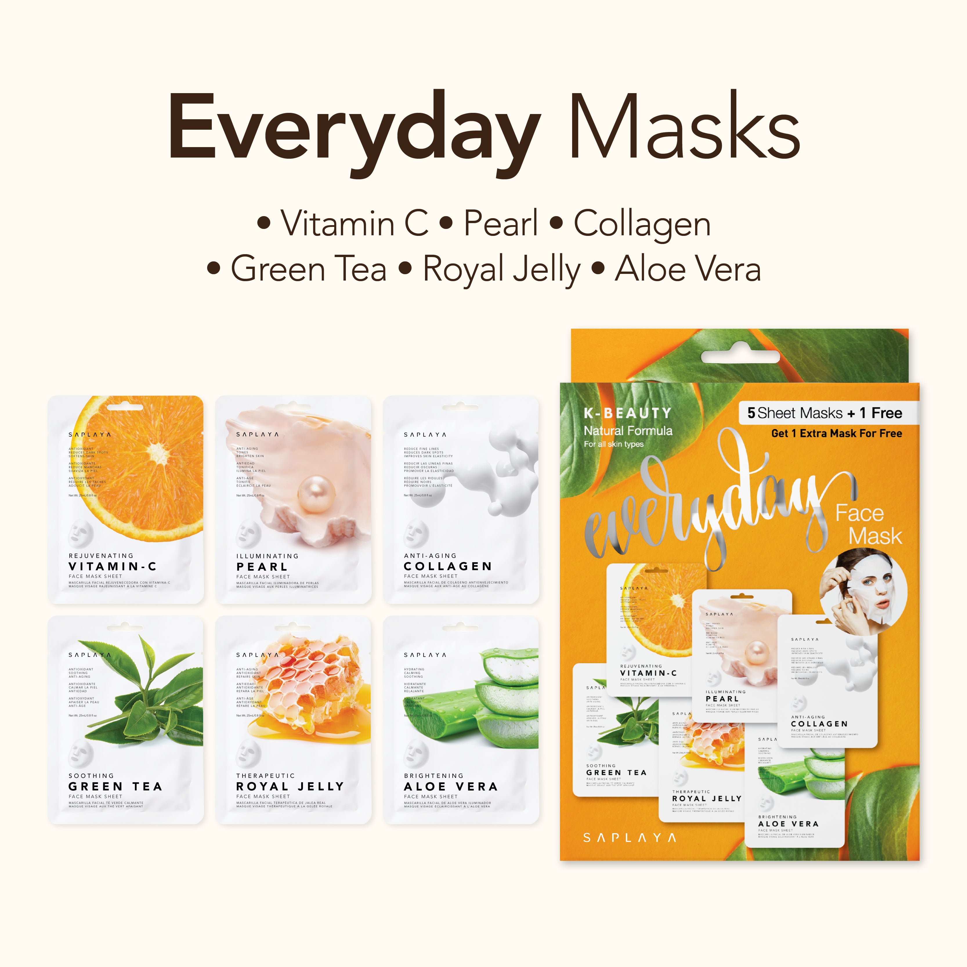 Saplaya - K-Beauty 6-Pack Face Mask Sheets | Everyday