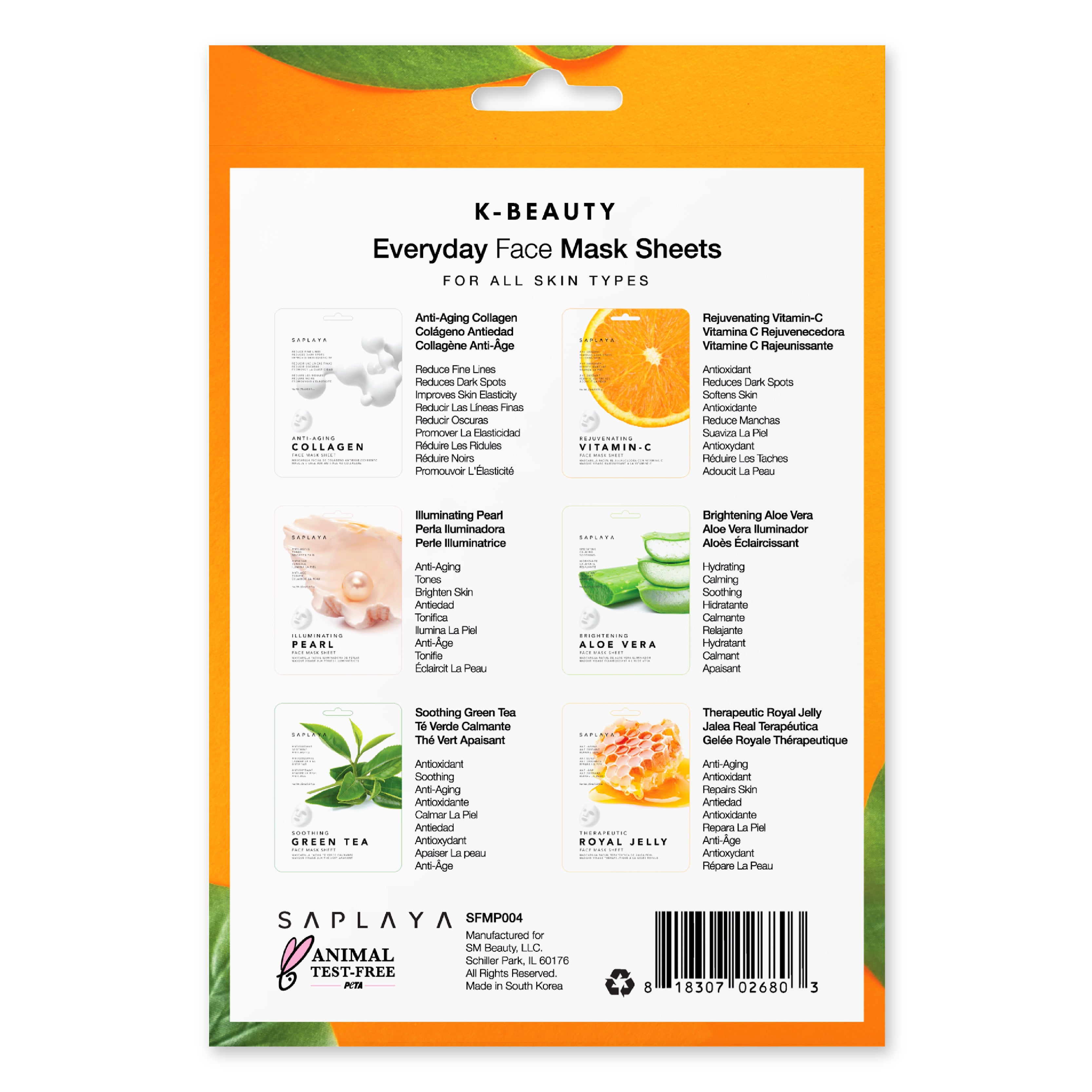 Saplaya - K-Beauty 6-Pack Face Mask Sheets | Everyday