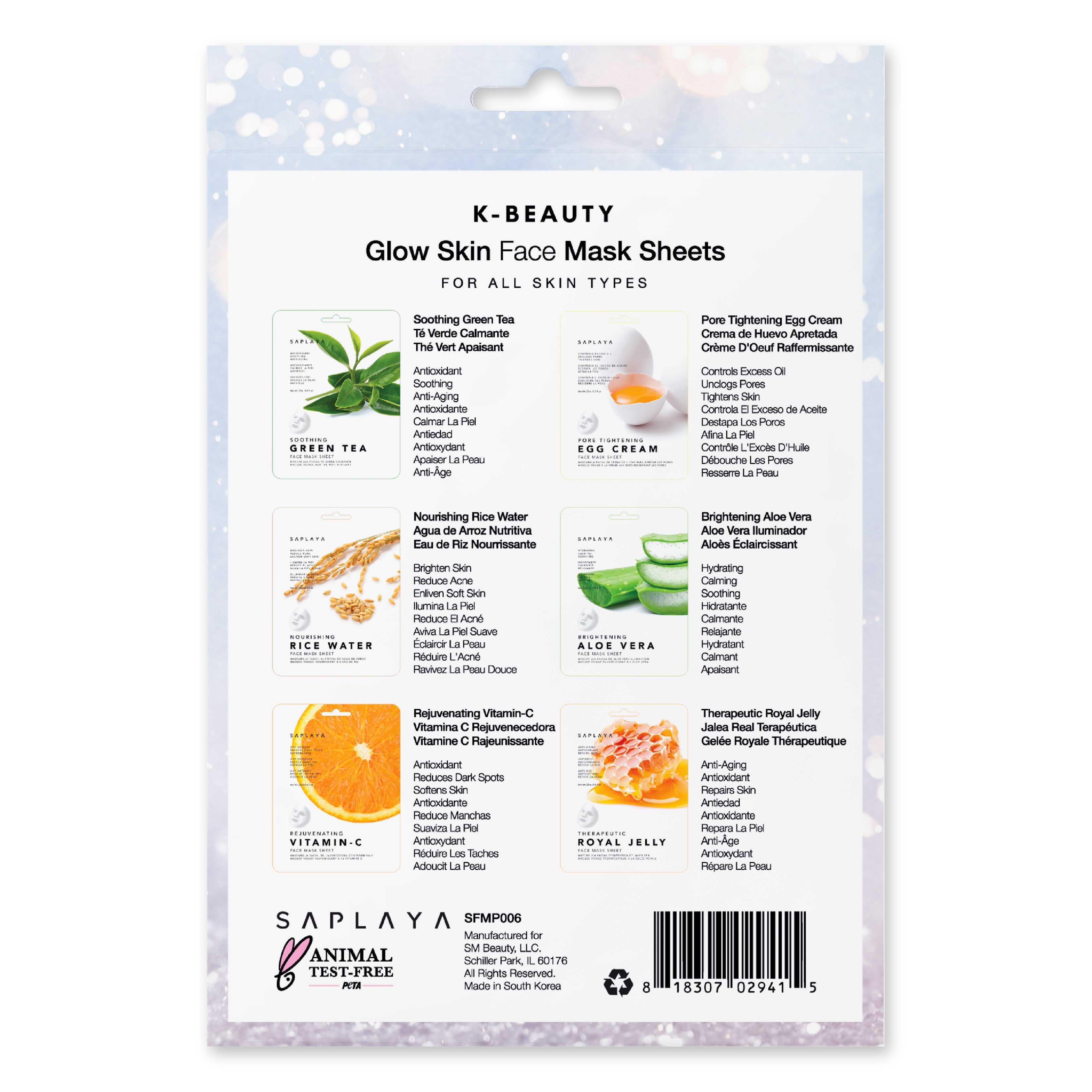 Saplaya - K-Beauty 6-Pack Face Mask Sheets | Glow Skin