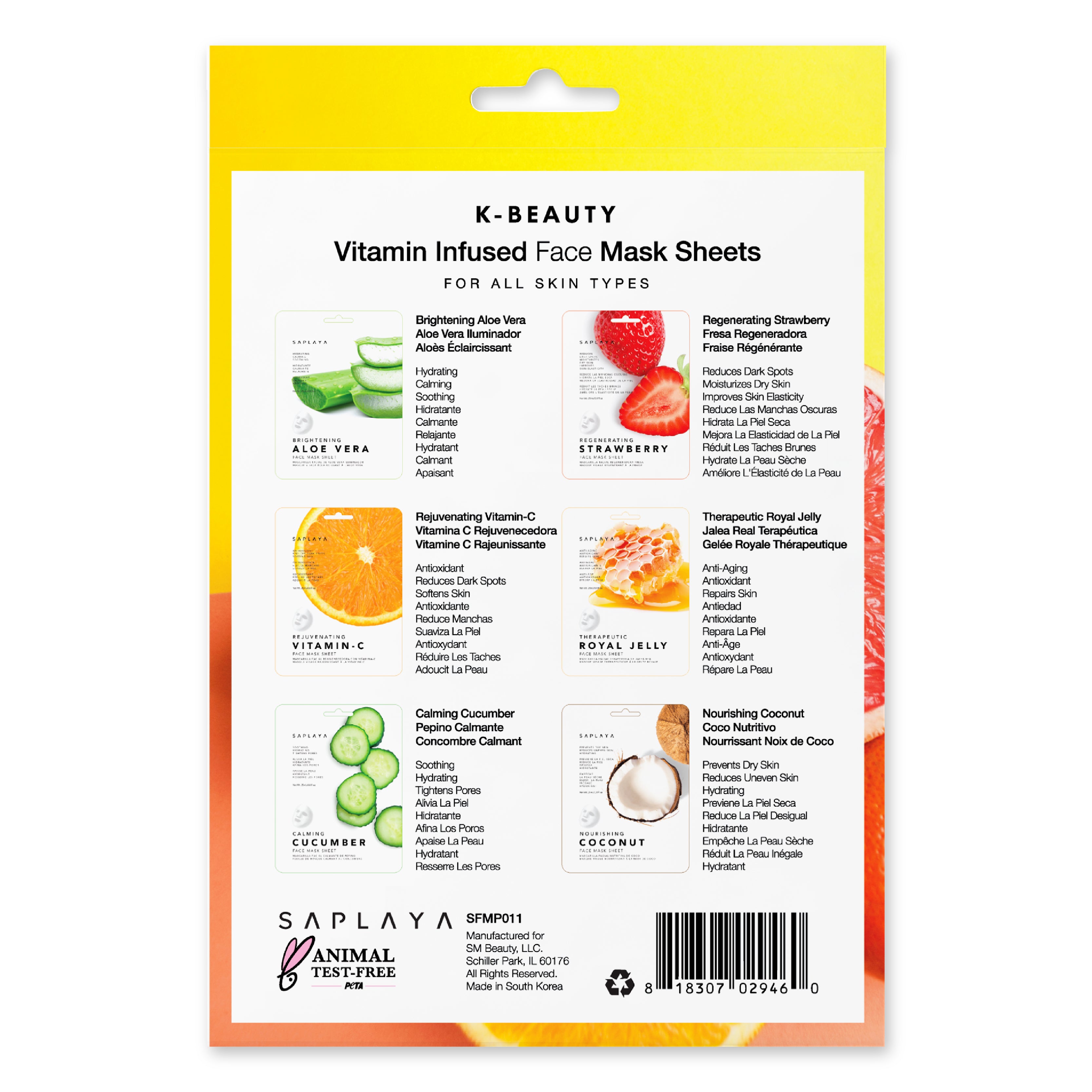 Saplaya - K-Beauty 6-Pack Face Mask Sheets | Vitamin