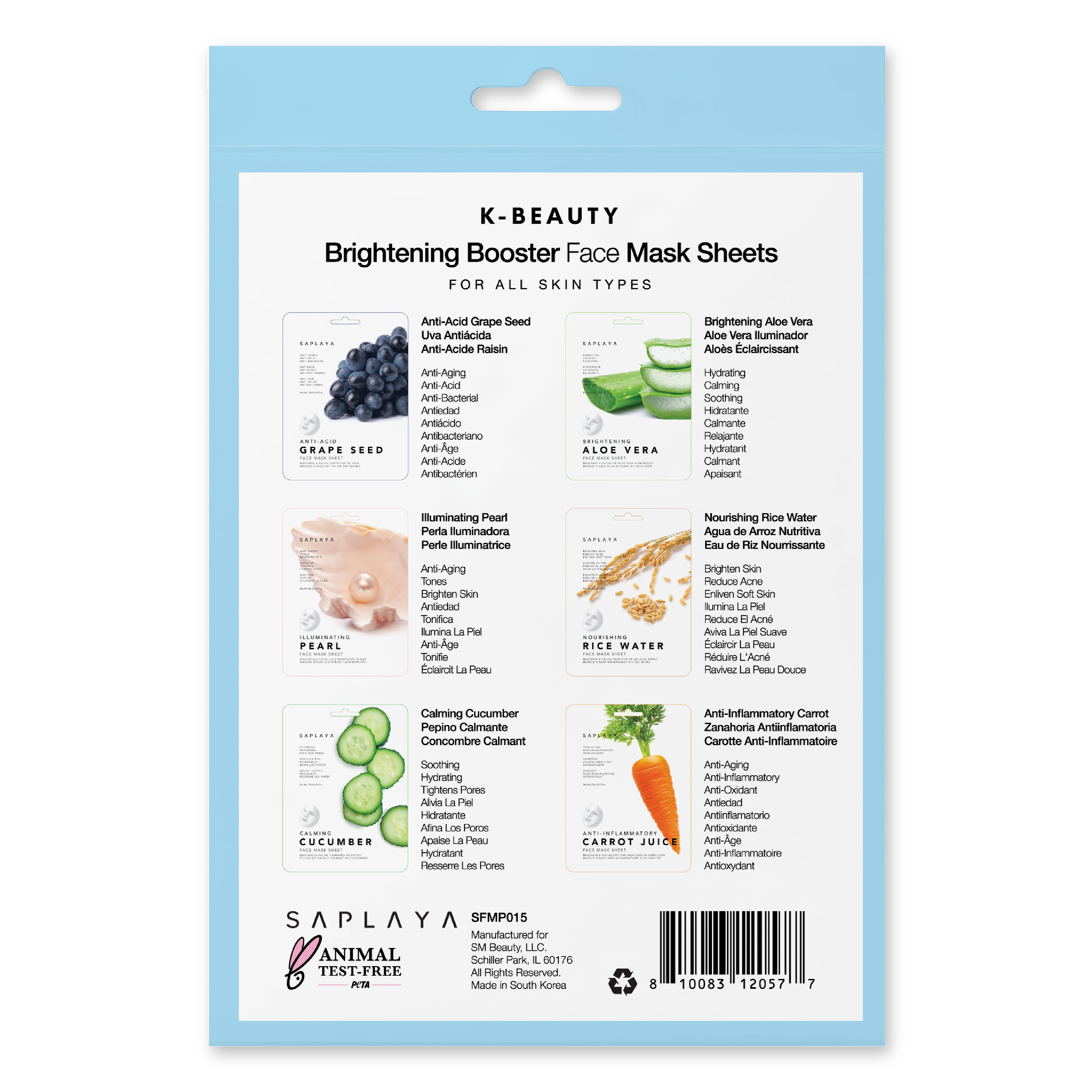 Saplaya - K-Beauty 6-Pack Face Mask Sheets | Brightening